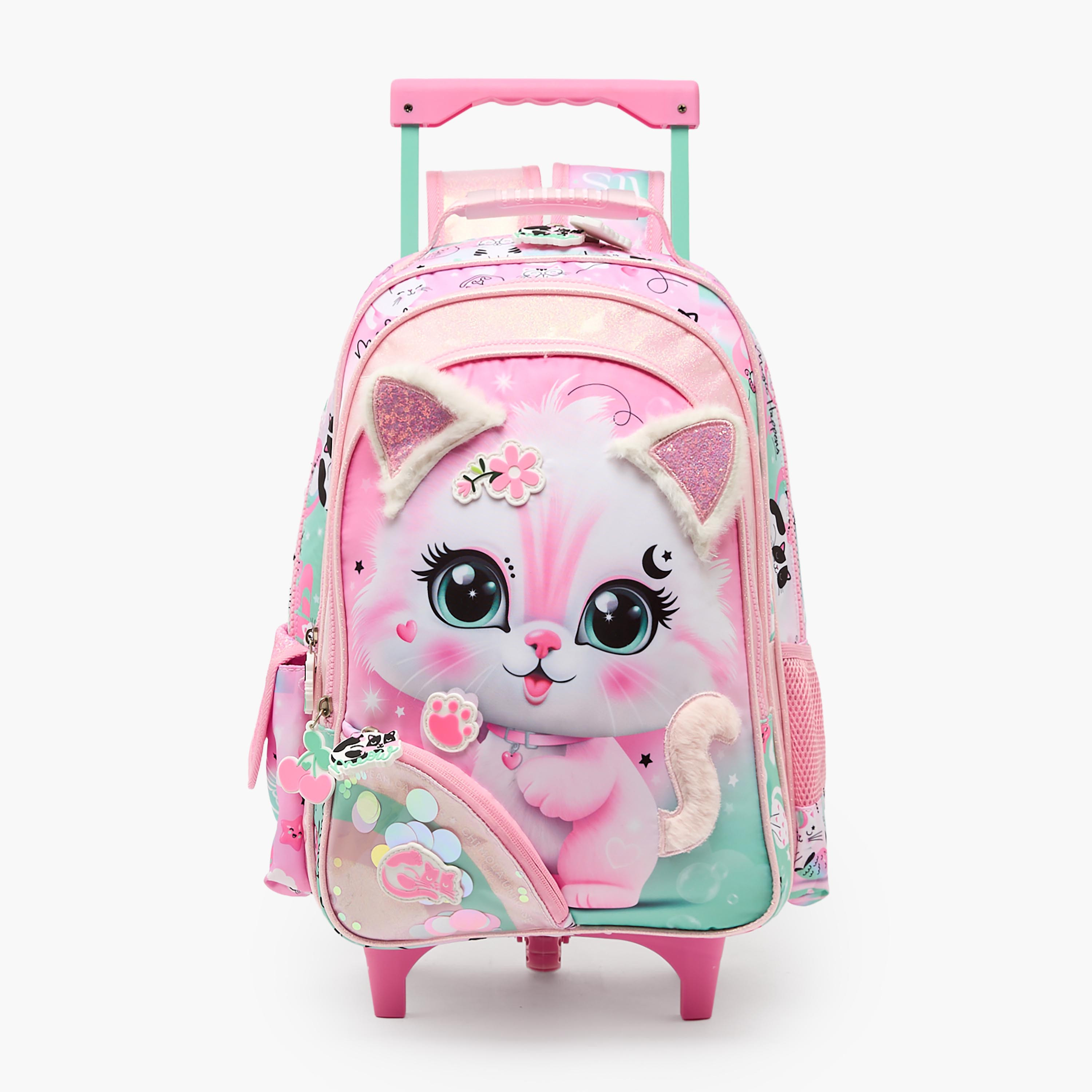 Juniors Cat Print Trolley Bag for Girls 5-8 Years with Durable Wheels - 16 inches-school-bagsandbackpacks-trolleybags-image-1