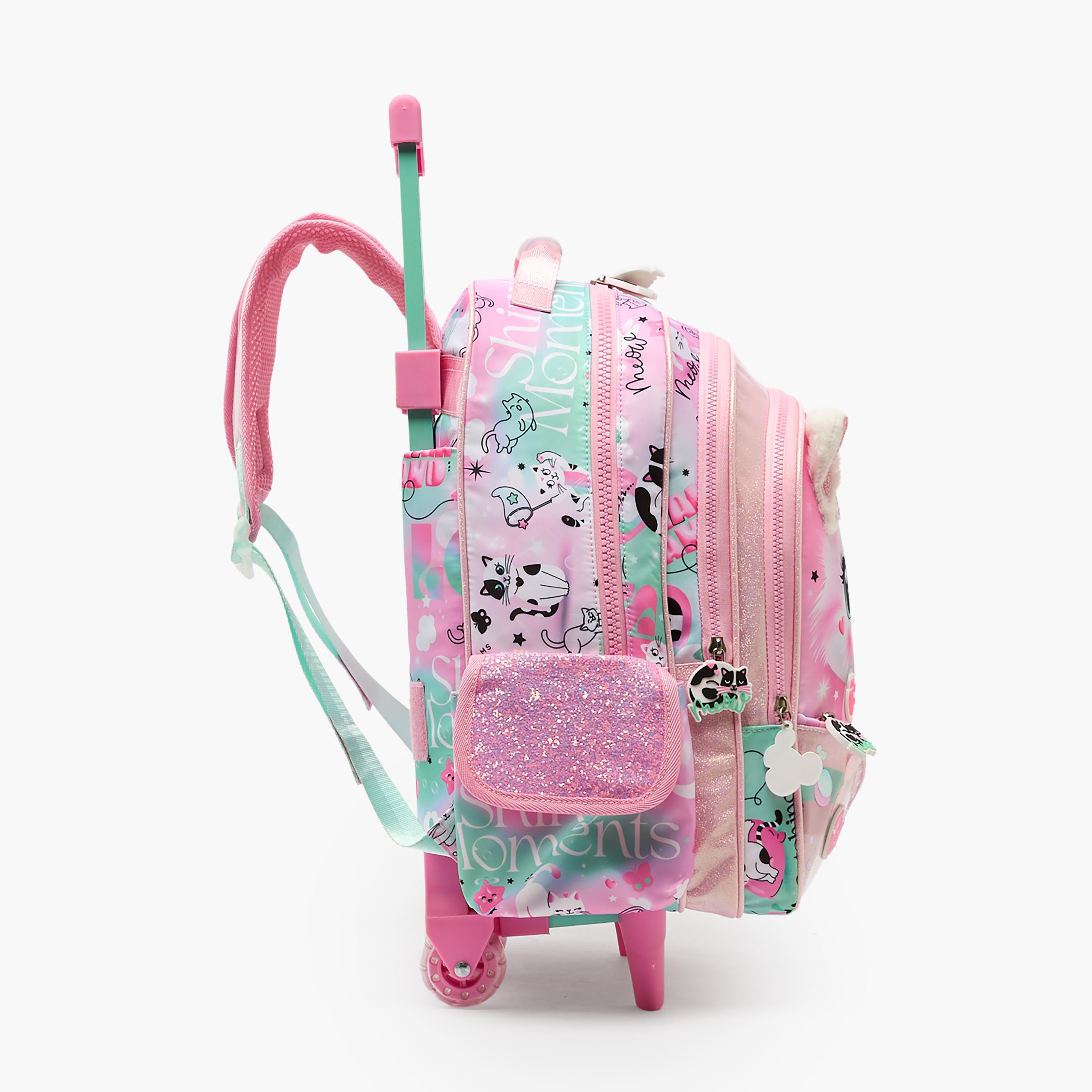 Juniors Cat Print Trolley Bag for Girls 5-8 Years with Durable Wheels - 16 inches-school-bagsandbackpacks-trolleybags-image-12