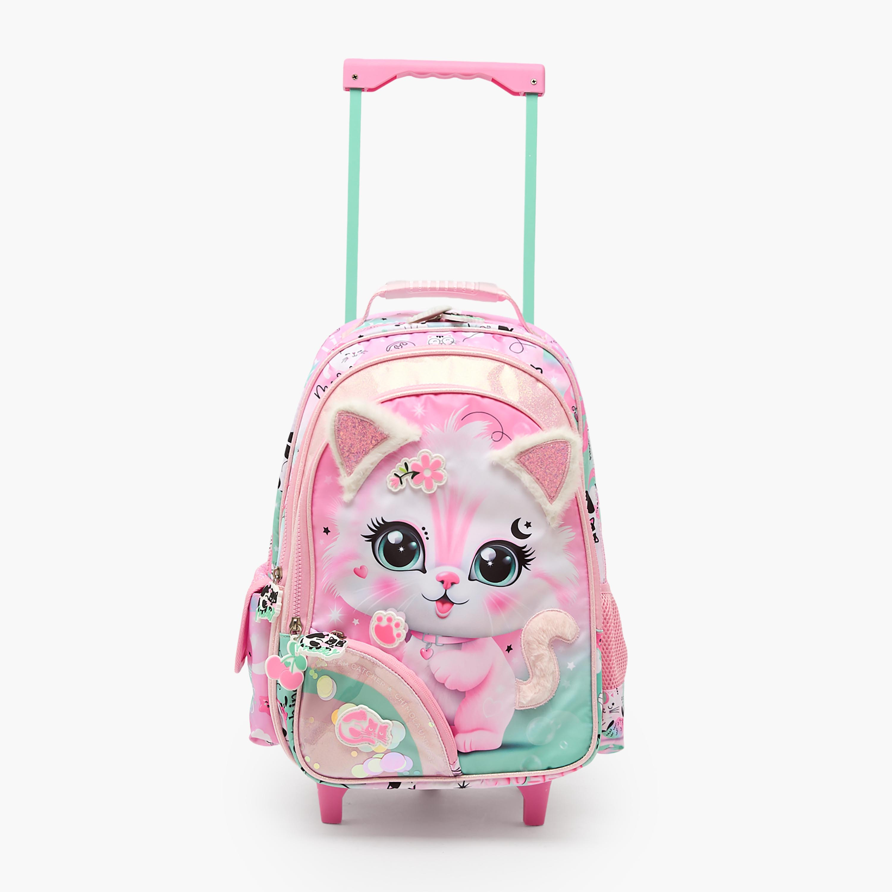 Juniors Cat Print Trolley Bag for Girls 5-8 Years with Durable Wheels - 16 inches-school-bagsandbackpacks-trolleybags-image-4