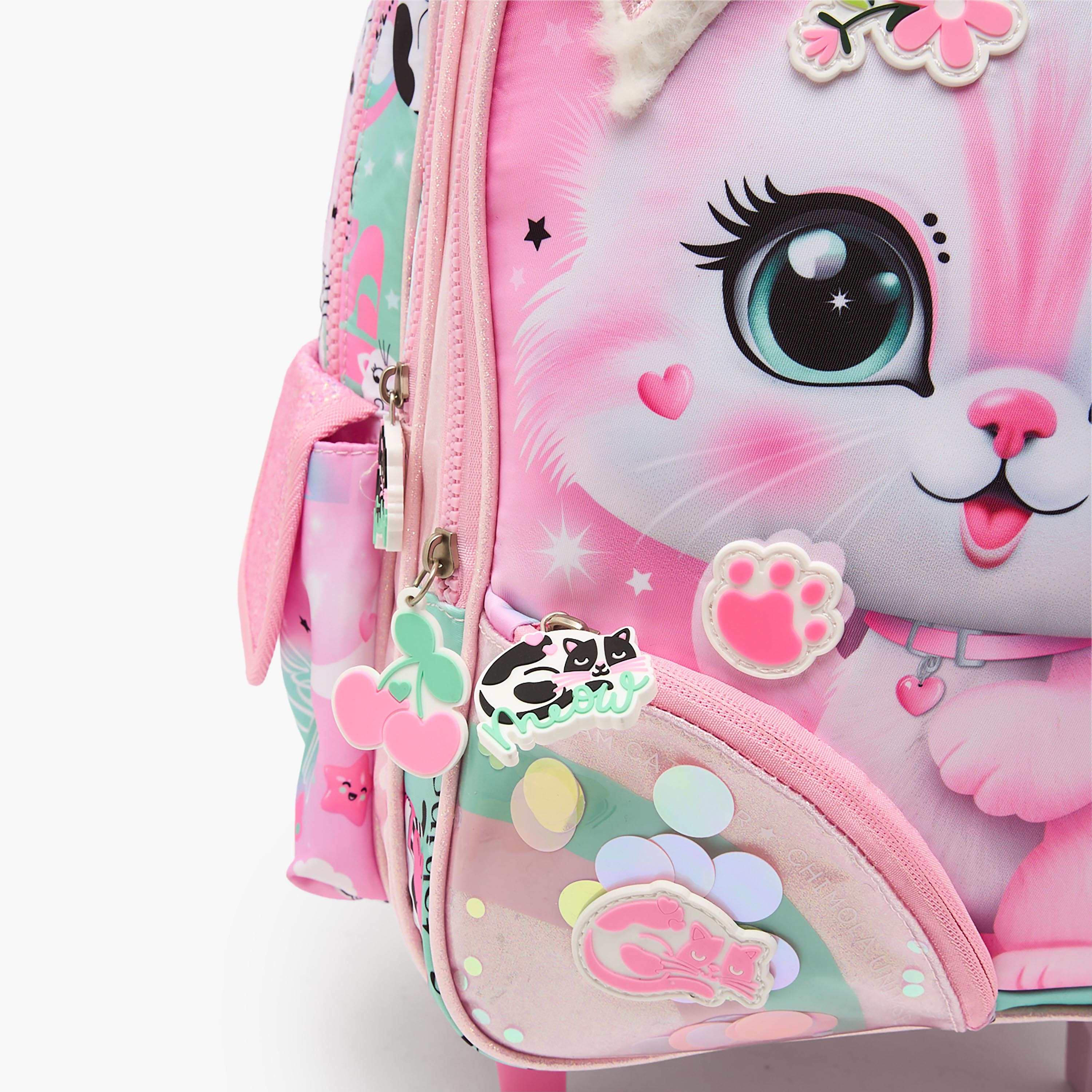 Juniors Cat Print Trolley Bag for Girls 5-8 Years with Durable Wheels - 16 inches-school-bagsandbackpacks-trolleybags-image-9