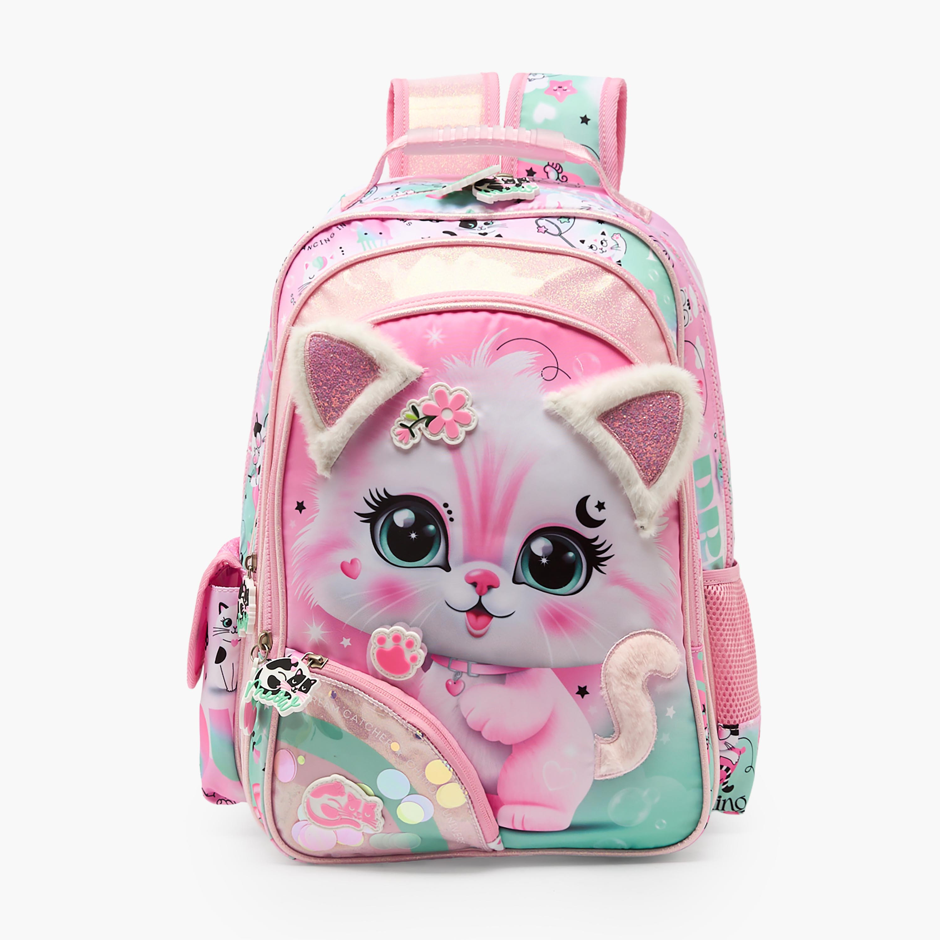شنطة ظهر بطبعات قطة للبنات بعمر 5 إلى 8 سنوات مع جيب للابتوب من جونيورز - 16 بوصة-school-bagsandbackpacks-backpacks-image-1
