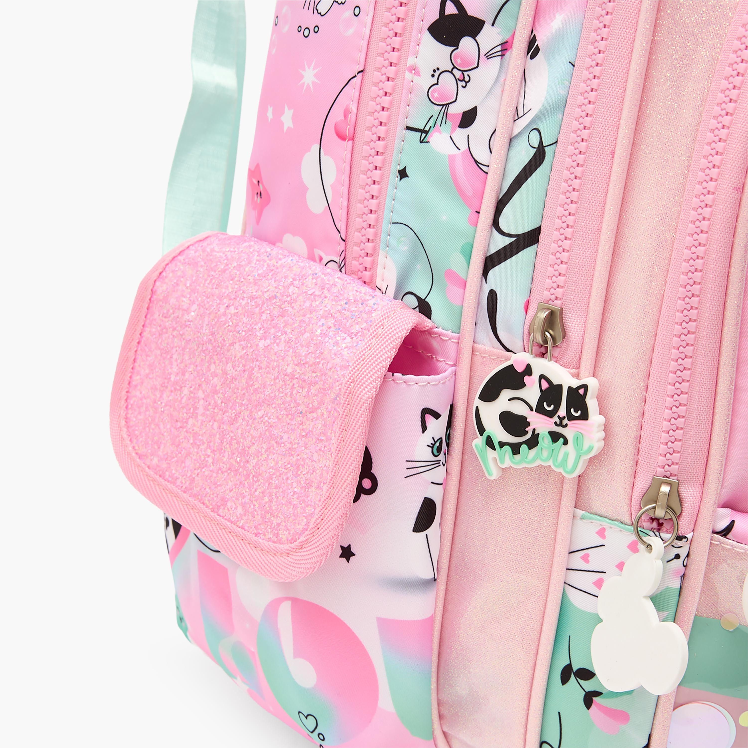 شنطة ظهر بطبعات قطة للبنات بعمر 5 إلى 8 سنوات مع جيب للابتوب من جونيورز - 16 بوصة-school-bagsandbackpacks-backpacks-image-4