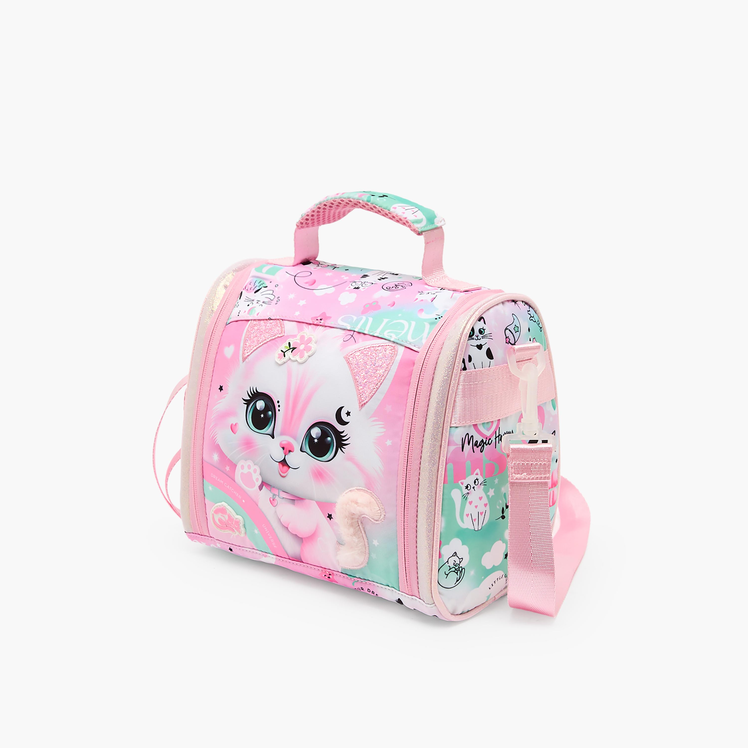 شنطة غداء بطبعات قطط عازلة للحرارة للبنات 5-8 سنوات من جونيورز-school-lunchessentials-lunchbags-image-2