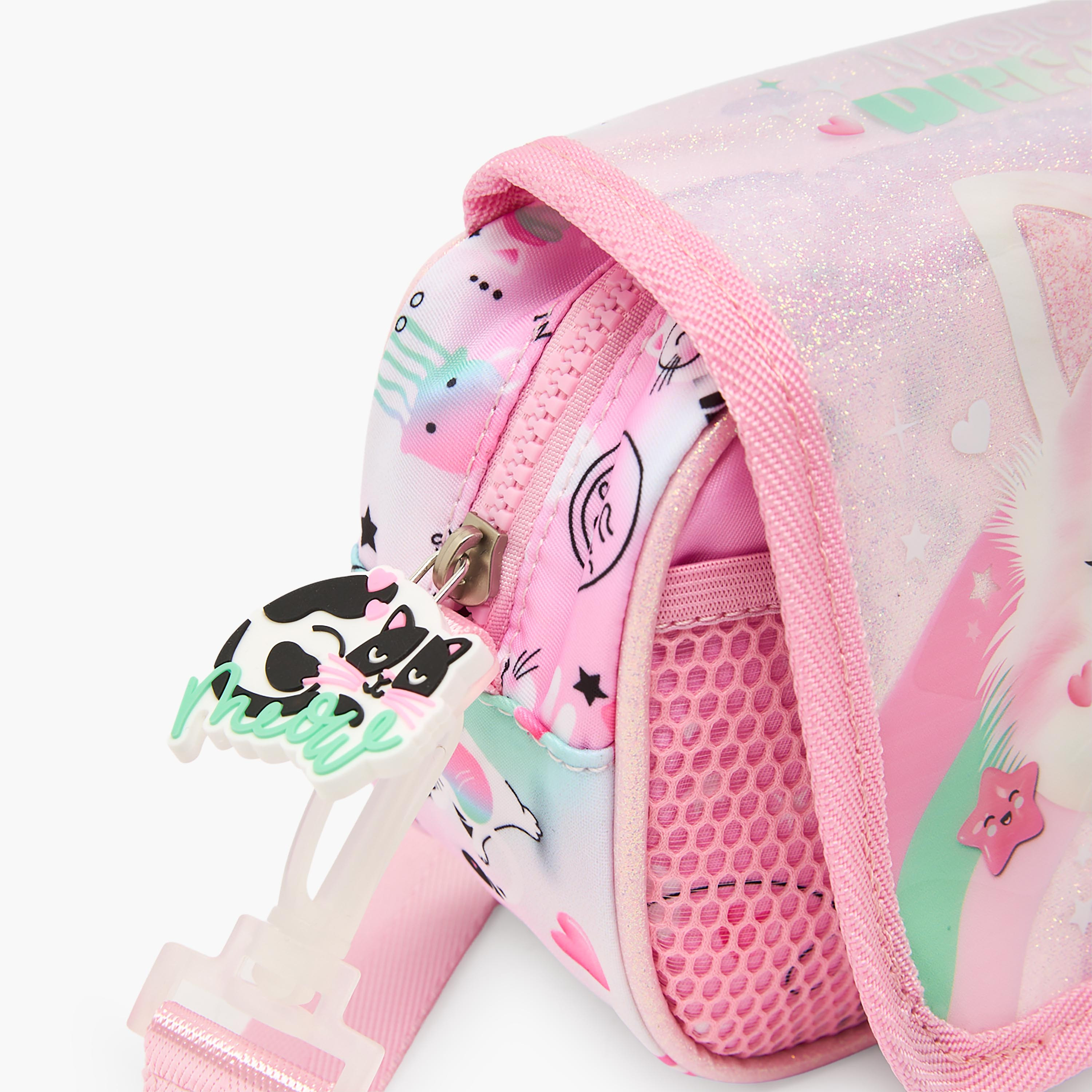 Juniors Cat Print Pencil Pouch with Adjustable Strap-school-stationery-pencilcases-image-4