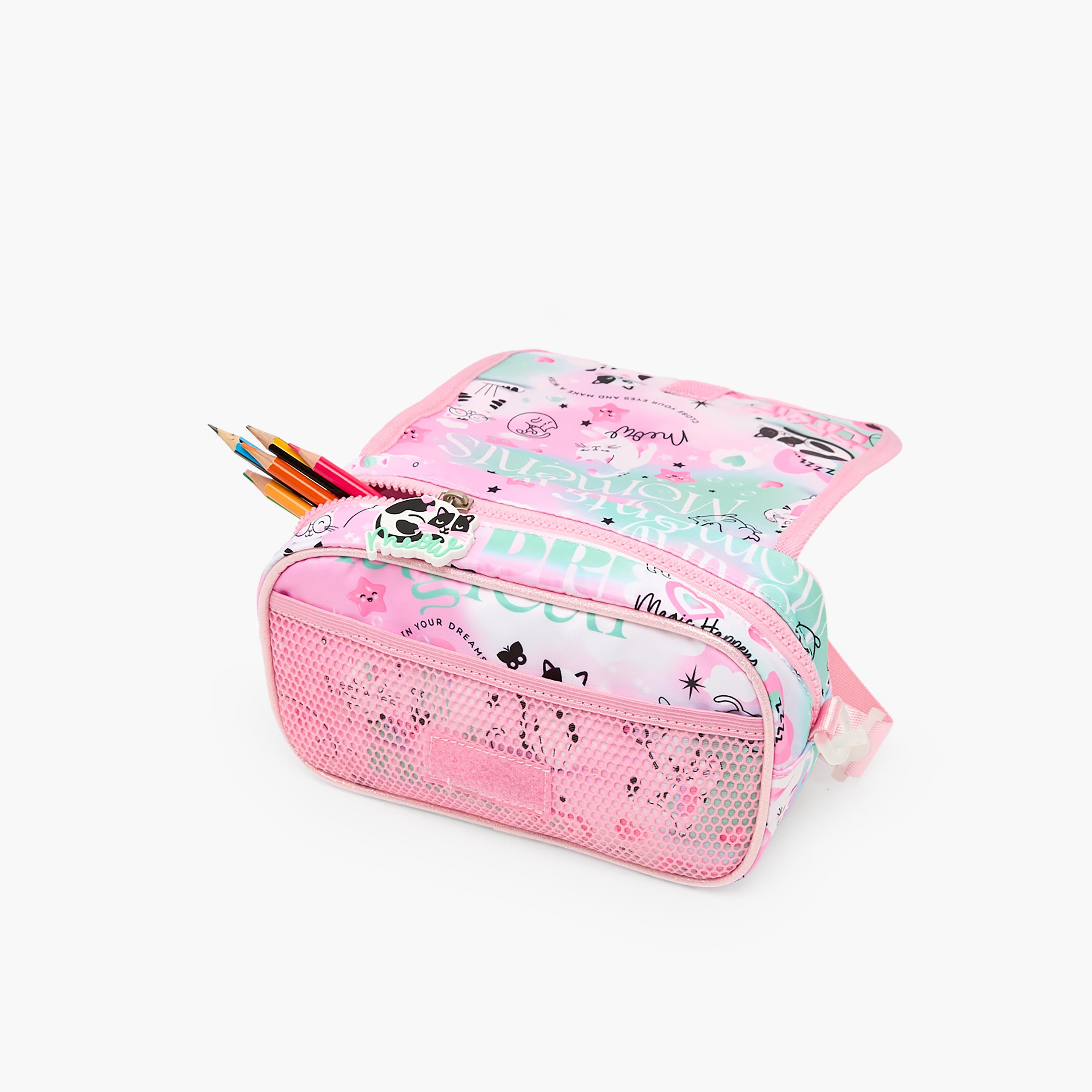 Juniors Cat Print Pencil Pouch with Adjustable Strap-school-stationery-pencilcases-image-6