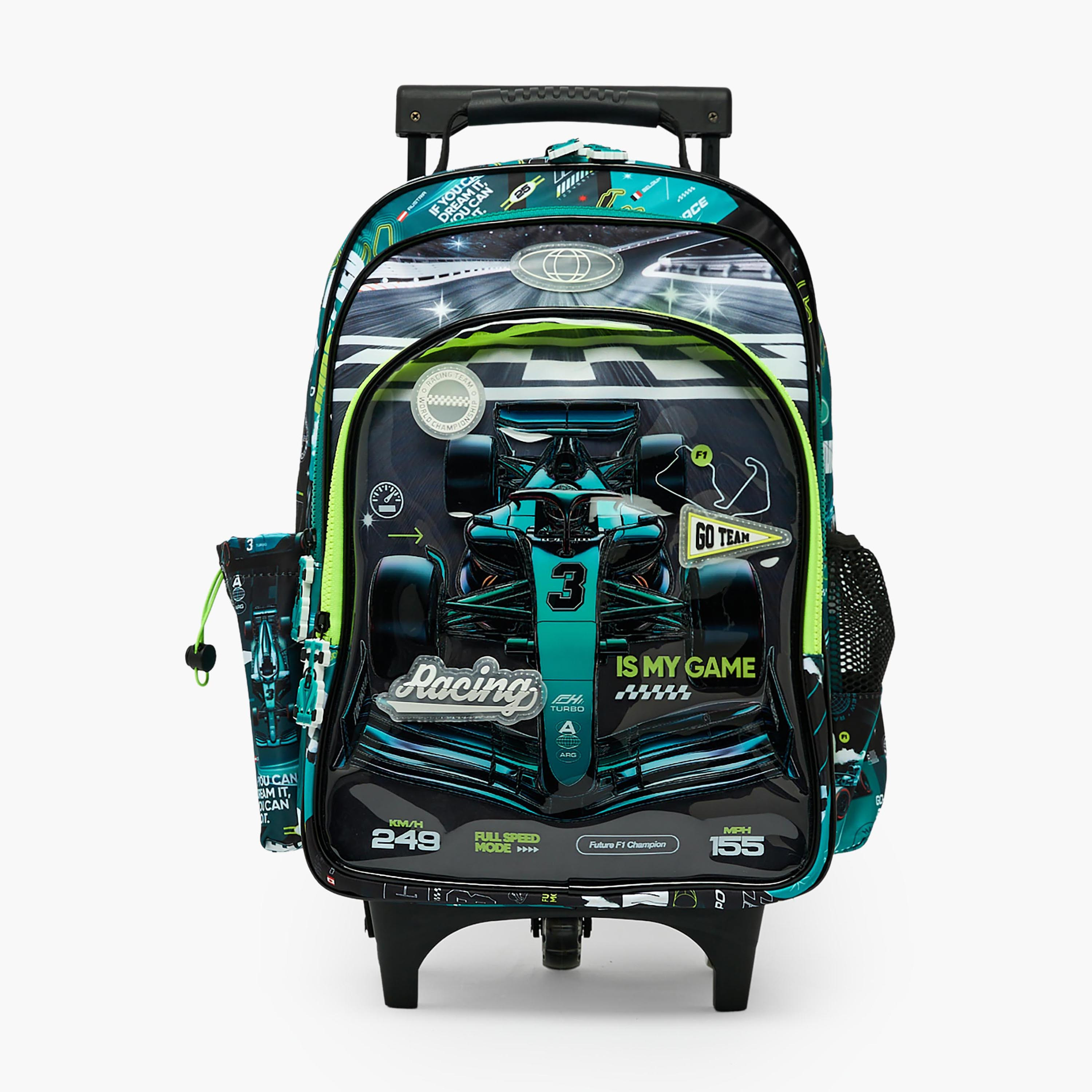 Juniors Cars Print Trolley Bag for Boys 5-8 Years with Durable Wheels - 16 inches-school-bagsandbackpacks-trolleybags-image-1