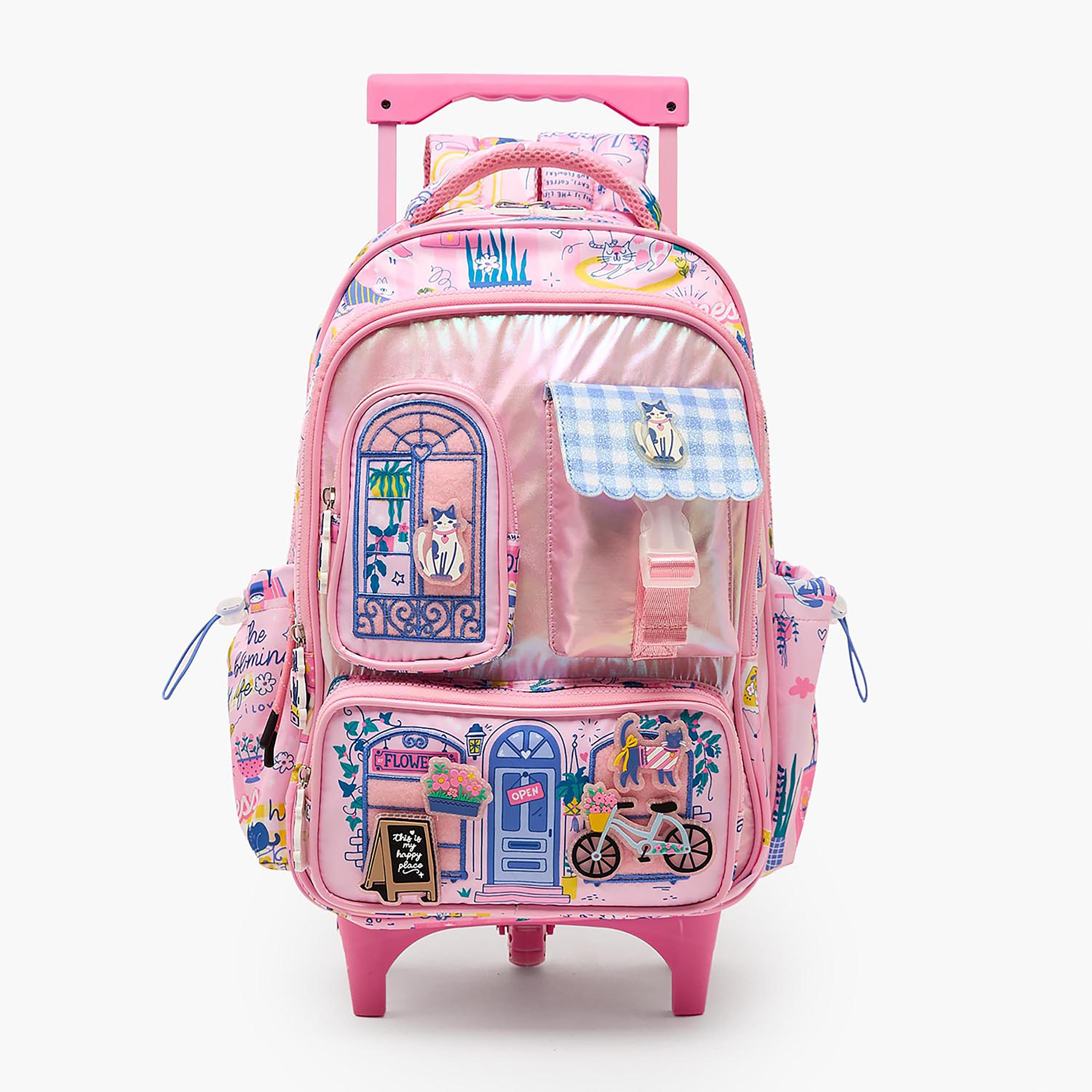شنطة ترولي للبنات 5-8 سنوات بمقبض قابل للسحب وطبعات قطة من جونيورز - 16 بوصة-school-bagsandbackpacks-trolleybags-image-1