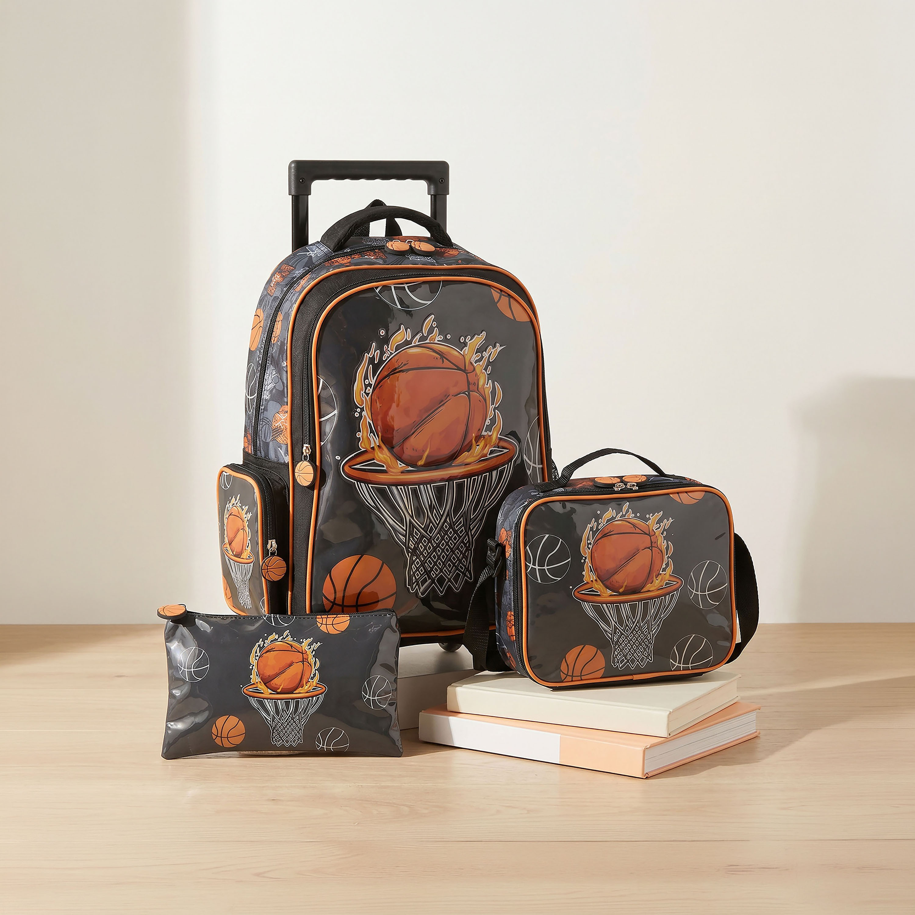 Juniors Basketball 3-Piece School Trolley Bag Set for Boys 5-8 Years with Lunch Bag - 16 inches-school-bagsandbackpacks-trolleybags-image-1