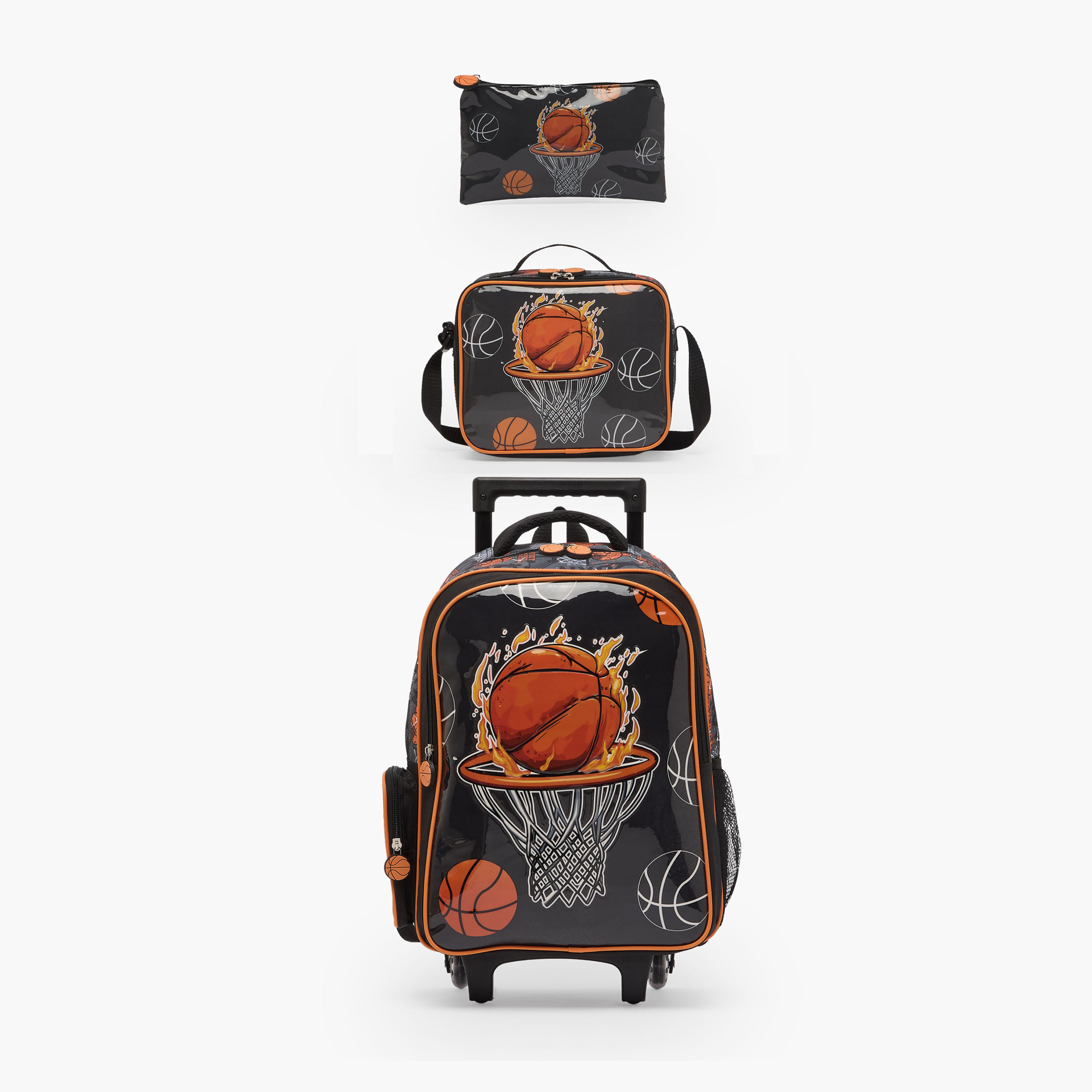 Juniors Basketball 3-Piece School Trolley Bag Set for Boys 5-8 Years with Lunch Bag - 16 inches-school-bagsandbackpacks-trolleybags-image-2