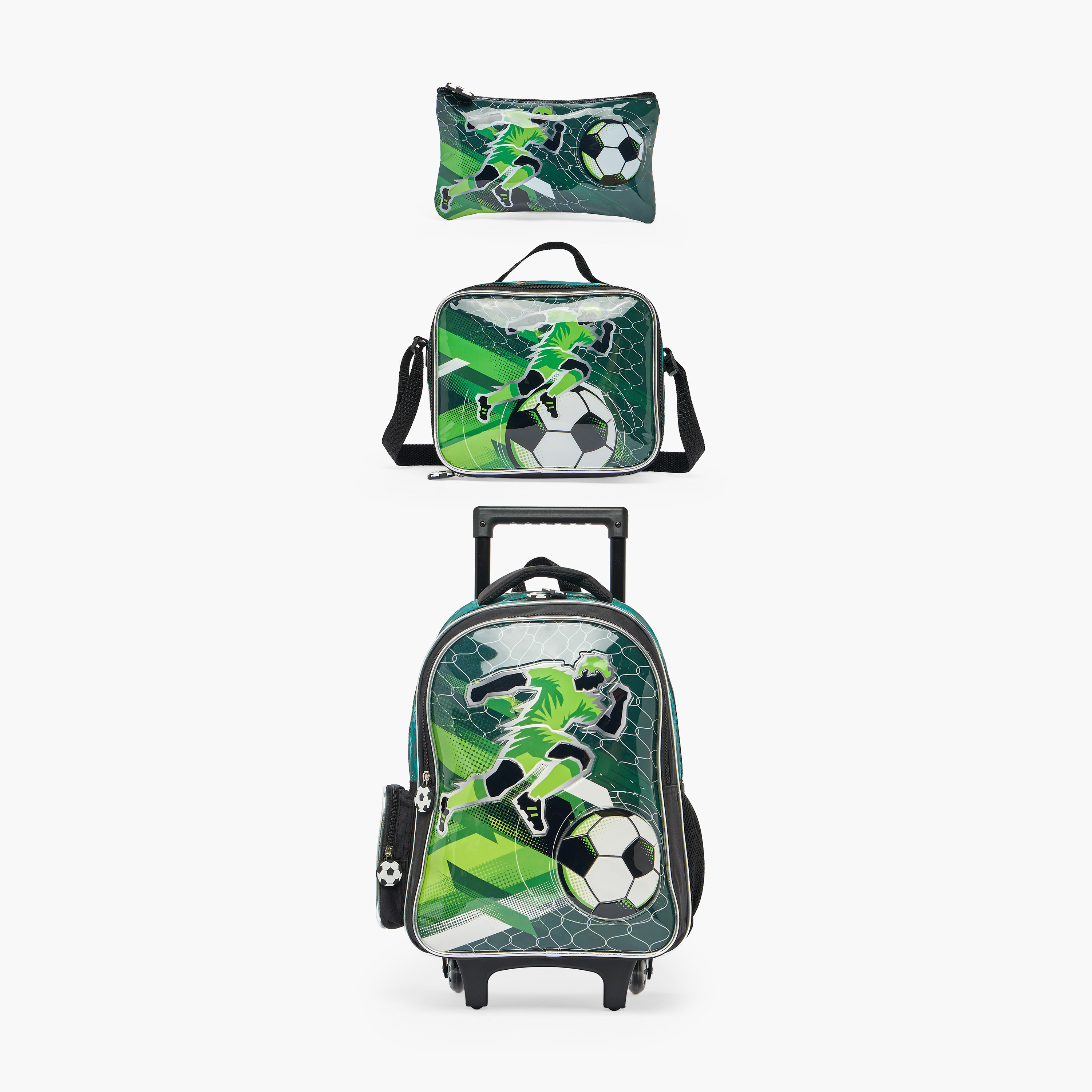 Juniors Football 3-Piece School Trolley Bag Set for Boys 5-8 Years with Pencil Pouch - 16 inches-school-bagsandbackpacks-trolleybags-image-1