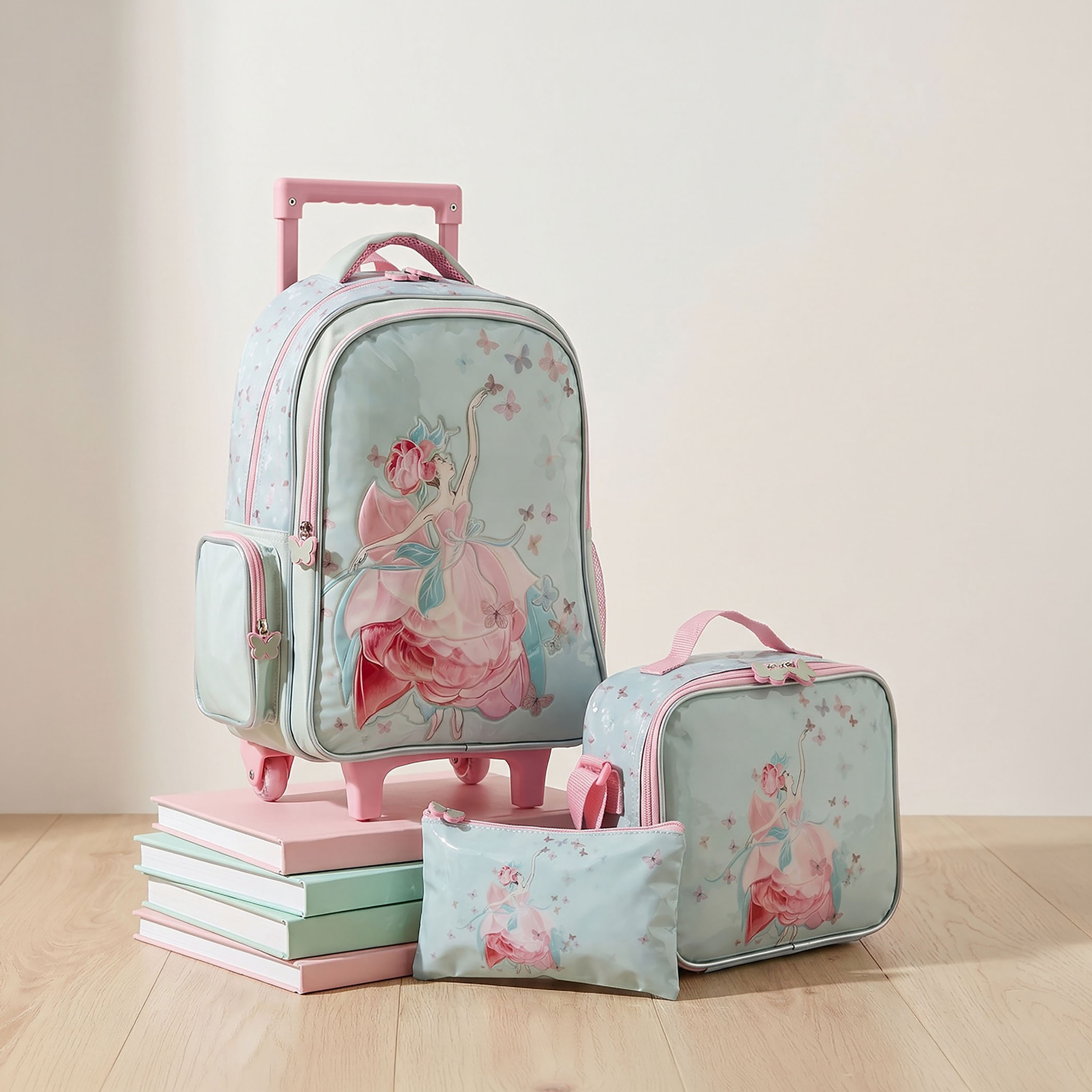 Juniors Ballet Print 3-Piece School Trolley Bag Set for Girls 5-8 Years with Lunch Bag - 16 inches-school-bagsandbackpacks-trolleybags-image-1