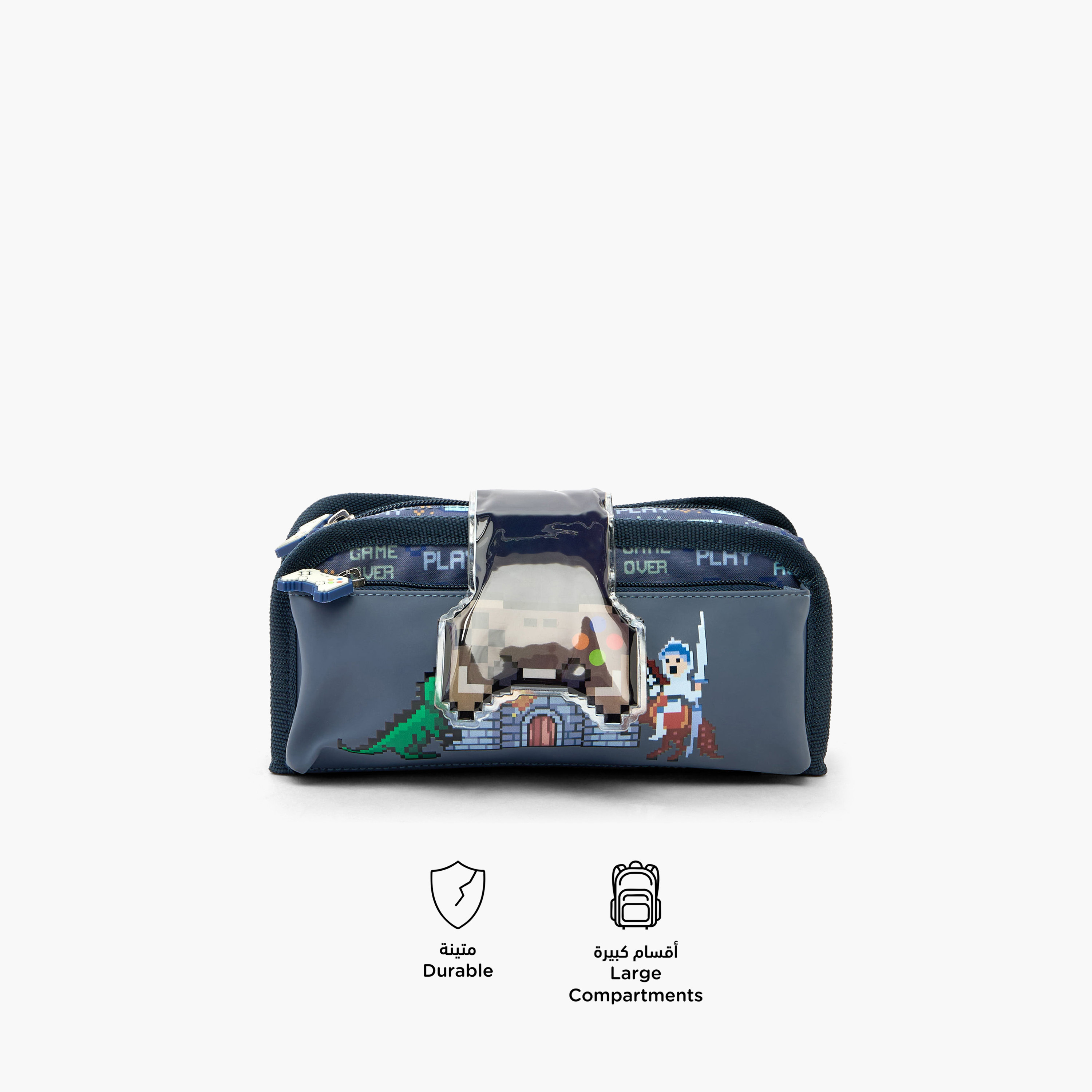 Juniors Game Print Pencil Pouch with 2 Compartments-school-stationery-pencilcases-image-2