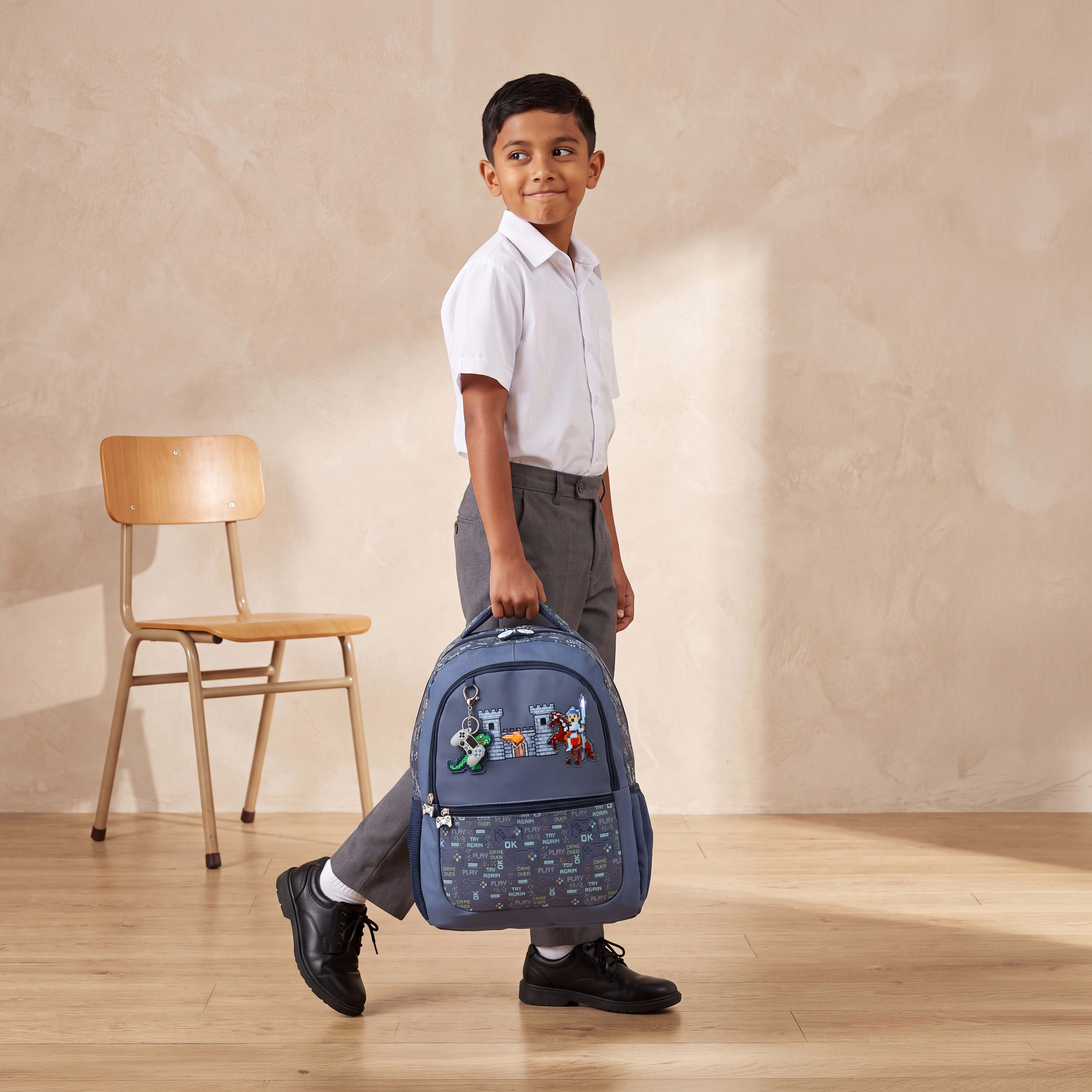 Juniors Dinosaur Print Backpack for Boys 5-8 Years with Padded Shoulder Straps - 16 inches-school-bagsandbackpacks-backpacks-image-3