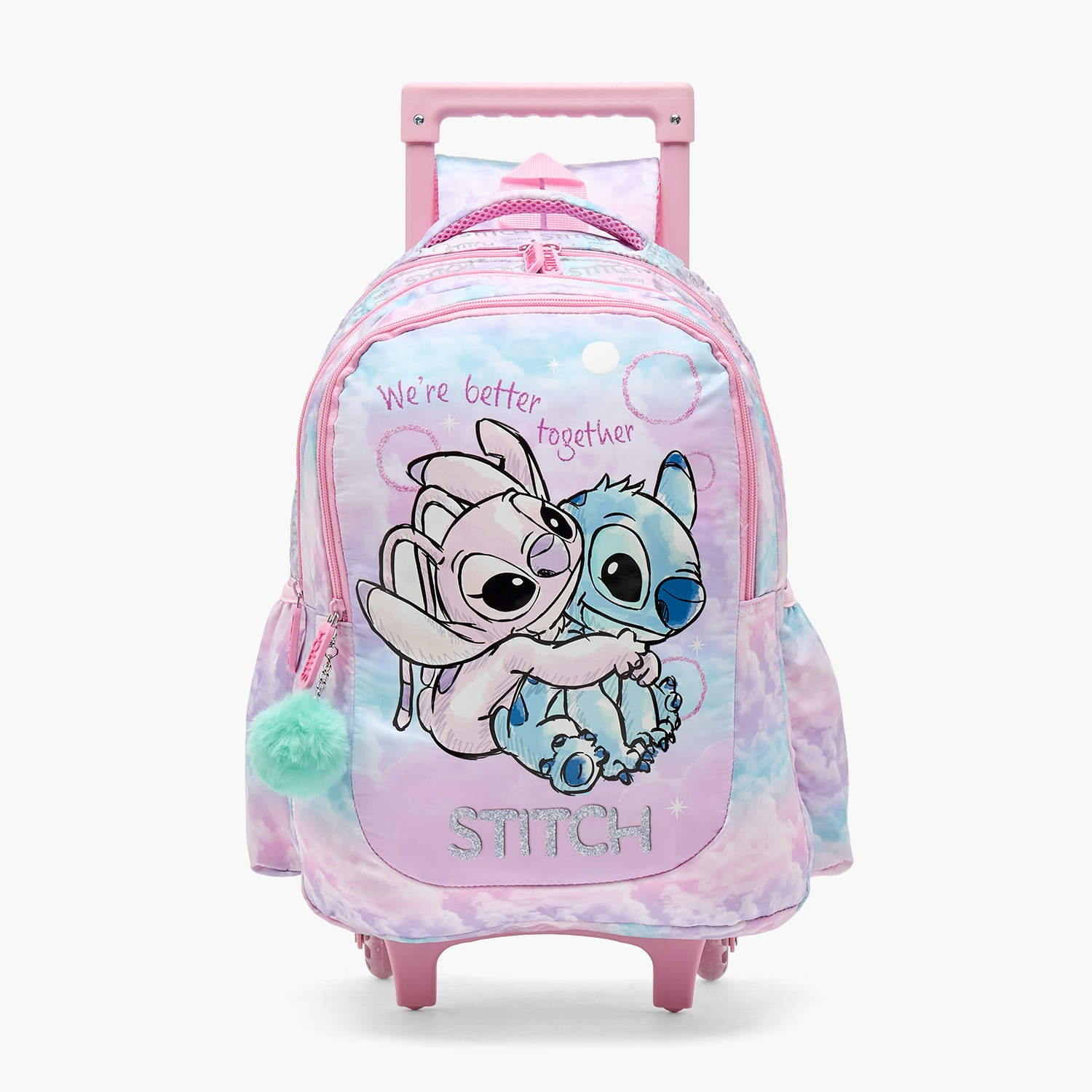 Disney Stitch Print Trolley Backpack for Girls 5-8 Years with Retractable Handle - 15.6 inch-school-bagsandbackpacks-trolleybags-image-1