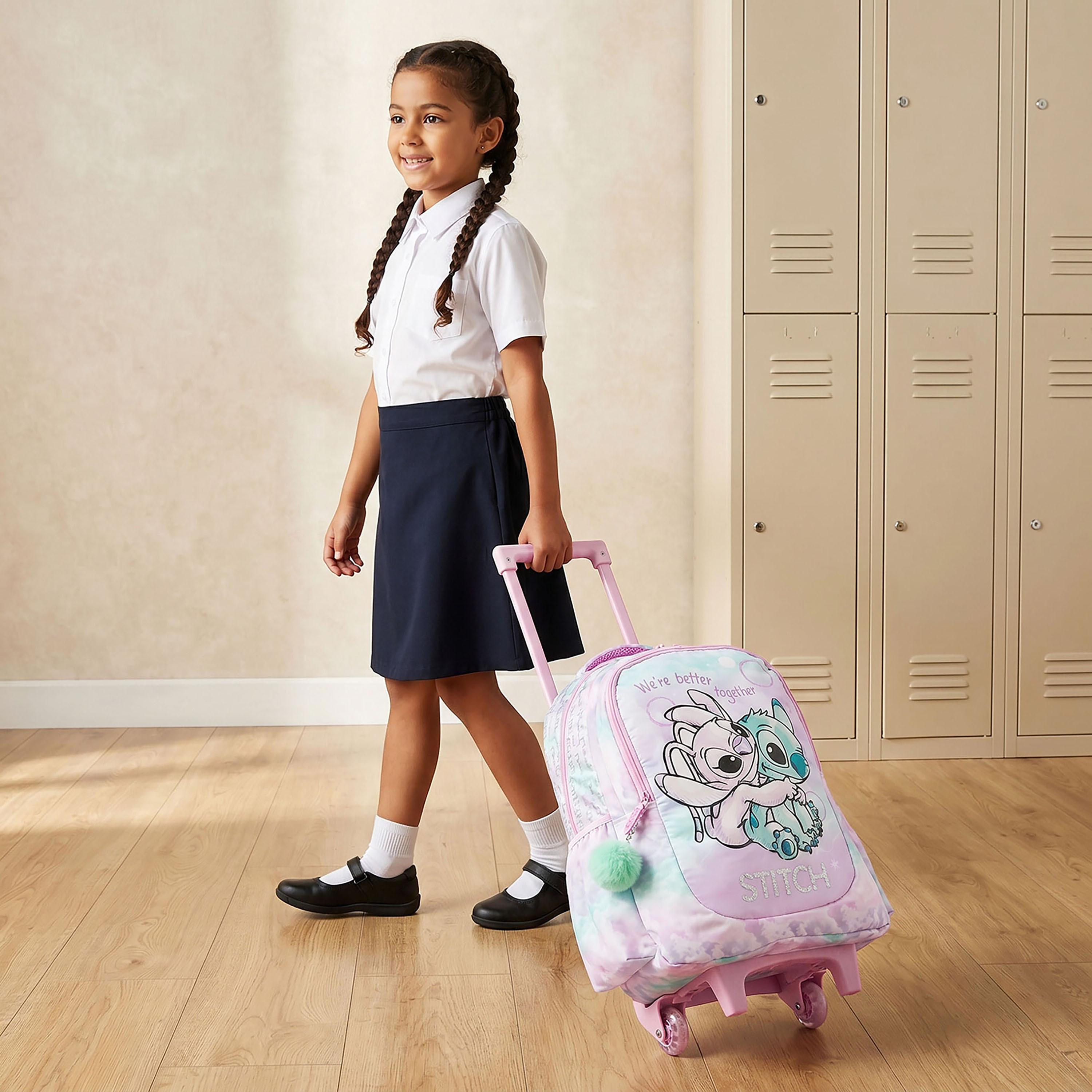 شنطة ترولي بطبعة ستيتش للبنات من 5-8 سنوات مع مقبض سحب قابل للسحب - 15.6 بوصة - ديزني-school-bagsandbackpacks-trolleybags-image-3