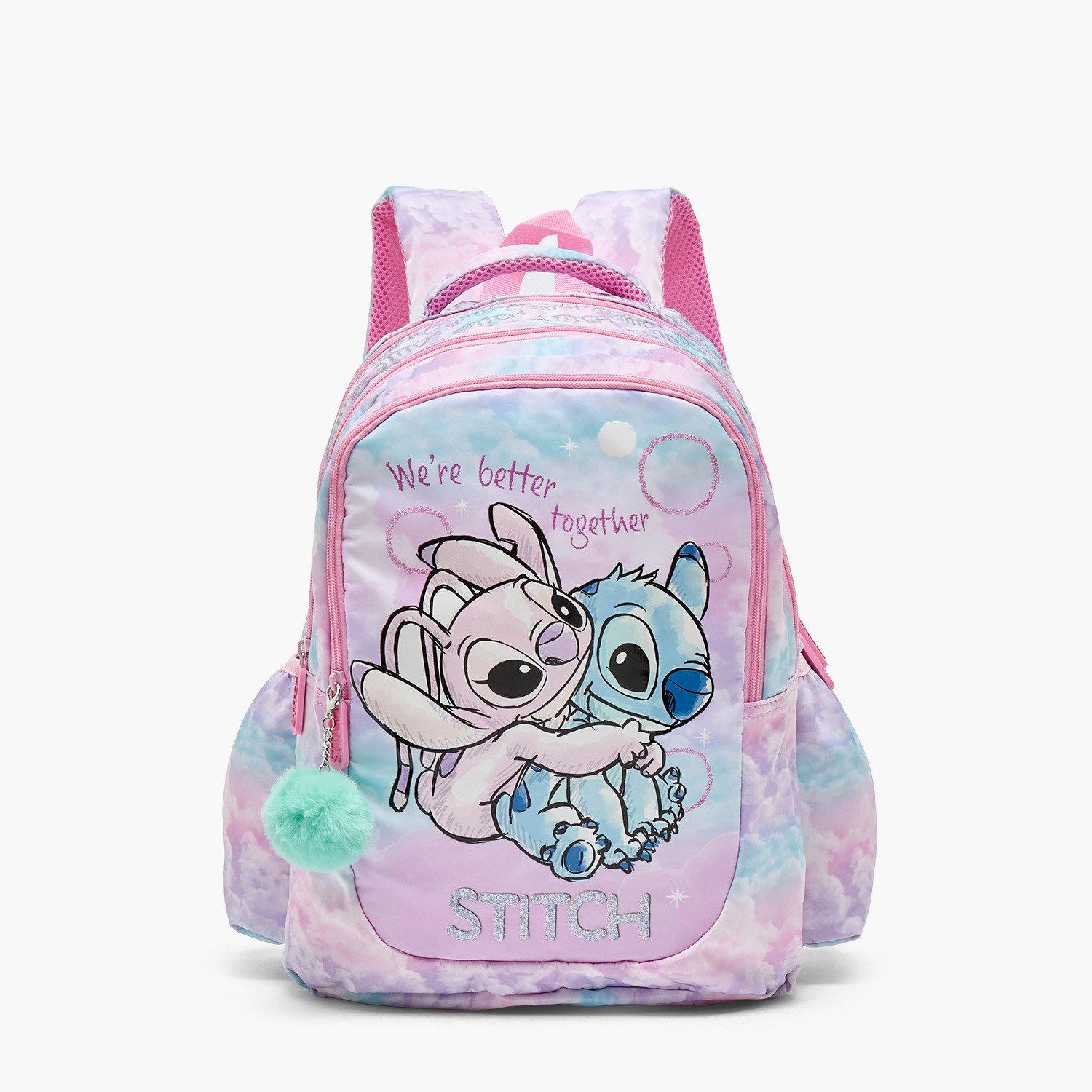 Disney Stitch and Angel Print Backpack for Girls 5-8 Years with Padded Shoulder Straps - 16 inches-school-bagsandbackpacks-backpacks-image-1