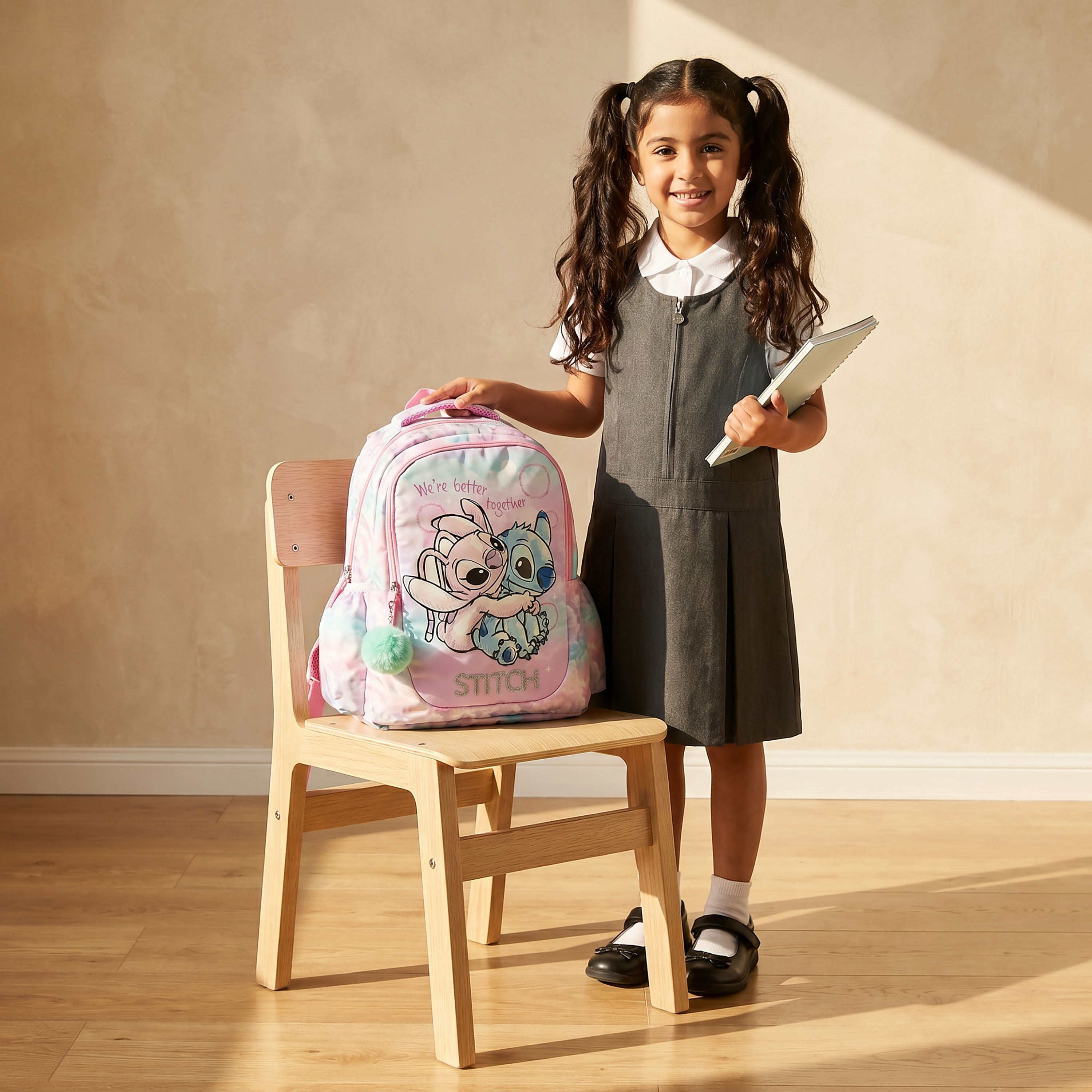 Disney Stitch and Angel Print Backpack for Girls 5-8 Years with Padded Shoulder Straps - 16 inches-school-bagsandbackpacks-backpacks-image-3