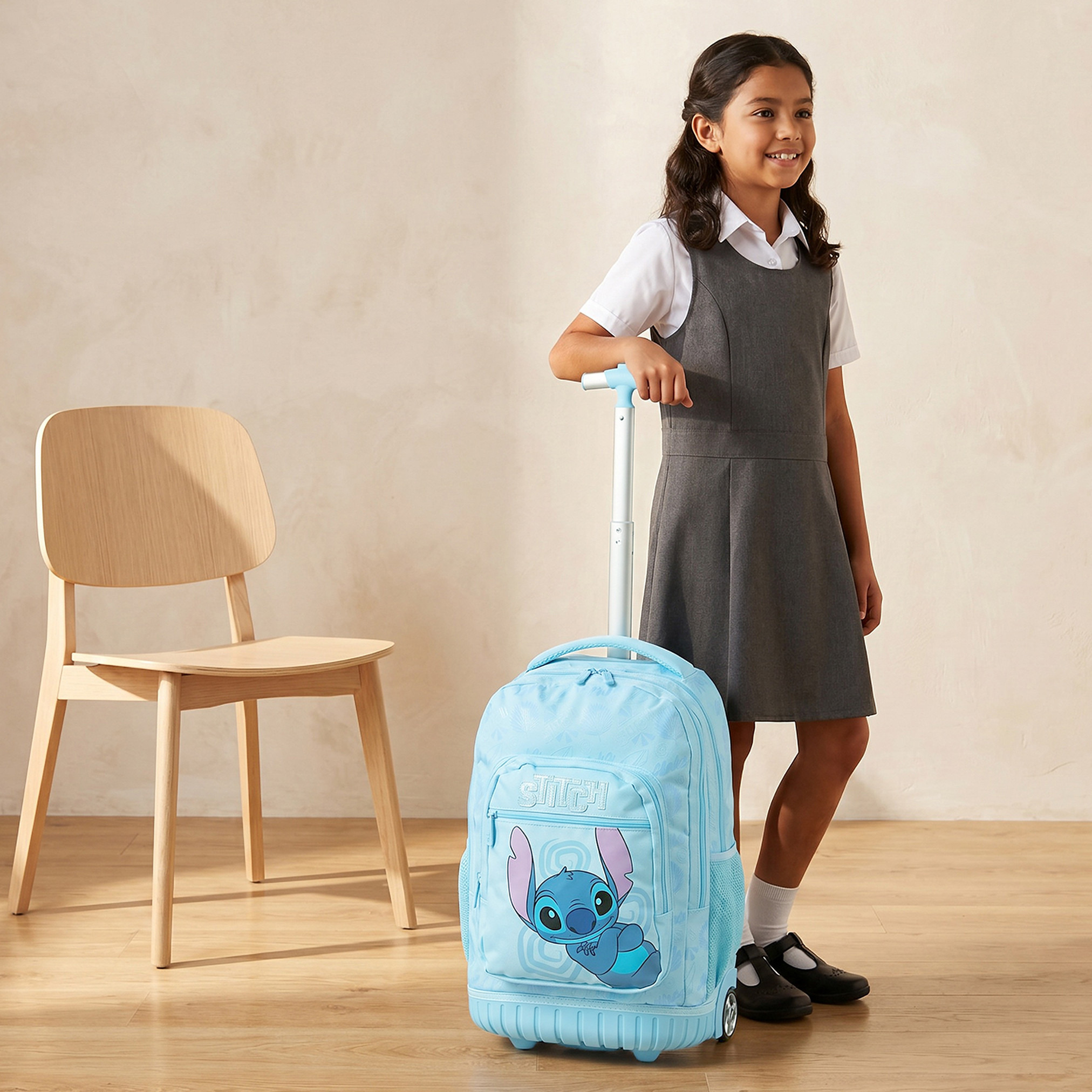 Disney Stitch Print Trolley Bag for Girls 8-12 Years with Laptop Compartment - 18 inches-school-bagsandbackpacks-trolleybags-image-3