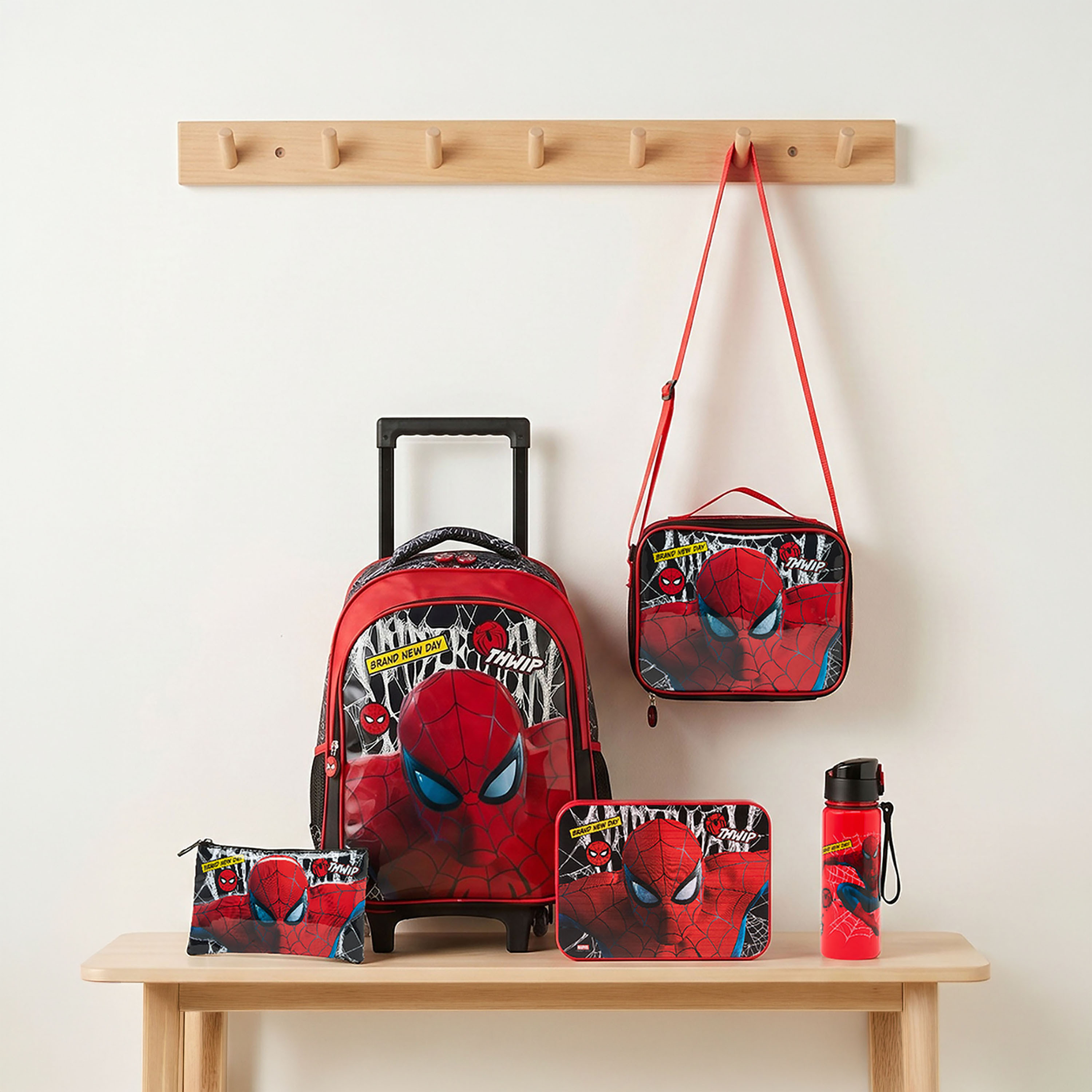 Spider-Man Print 5-Piece School Trolley Bag Set for Boys 5-8 Years with Lunch Bag - 16 inches-school-bagsandbackpacks-trolleybags-image-1