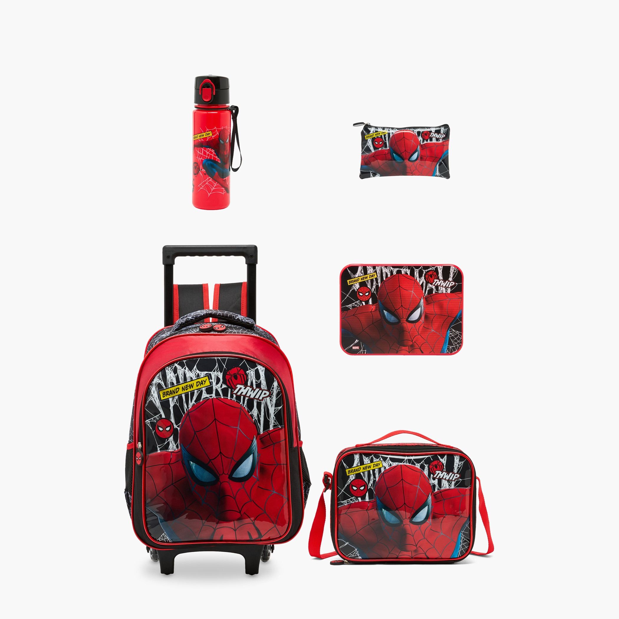 Spider-Man Print 5-Piece School Trolley Bag Set for Boys 5-8 Years with Lunch Bag - 16 inches-school-bagsandbackpacks-trolleybags-image-2