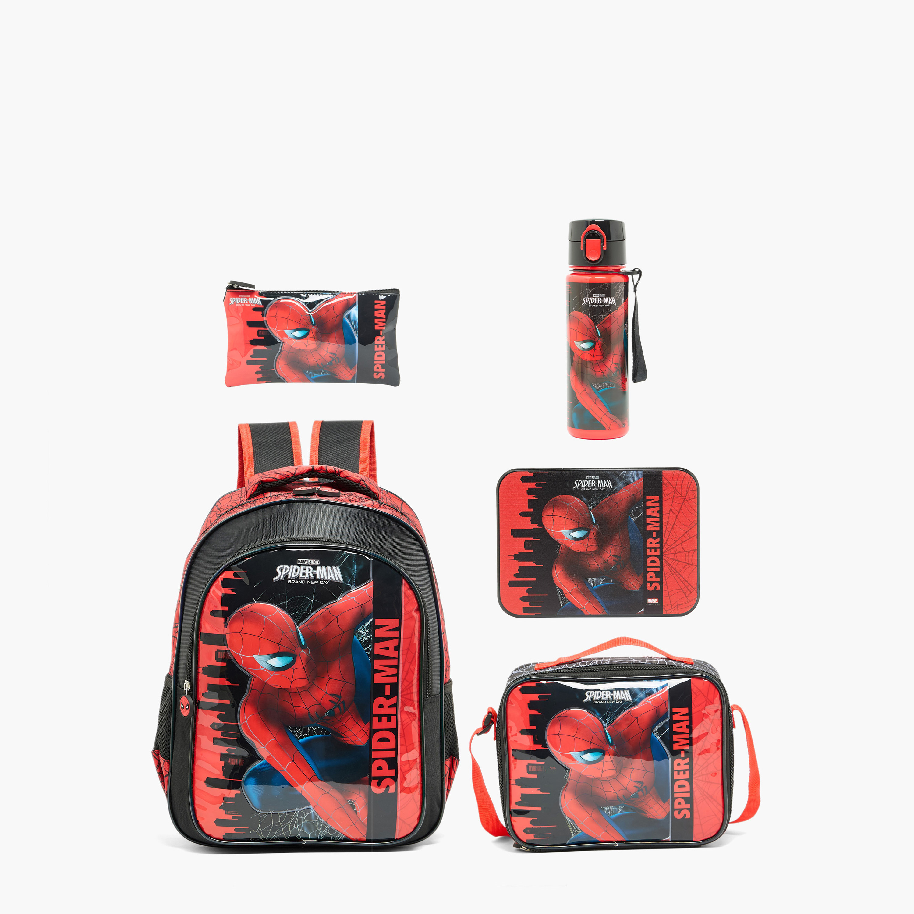 طقم شنطة ظهر مدرسية وقارورة ومقلمة 5 قطع بطبعات سبايدرمان للأولاد بعمر 5-8 سنوات-school-bagsandbackpacks-backpacks-image-2