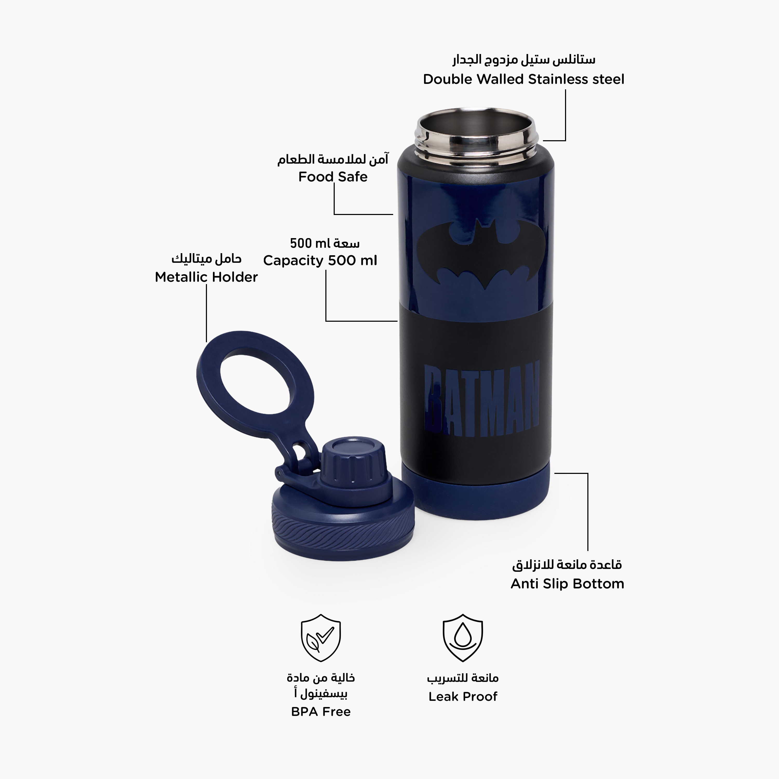 Batman Print Stainless Steel Water Bottle with Spout and Handle-school-waterbottles-image-2