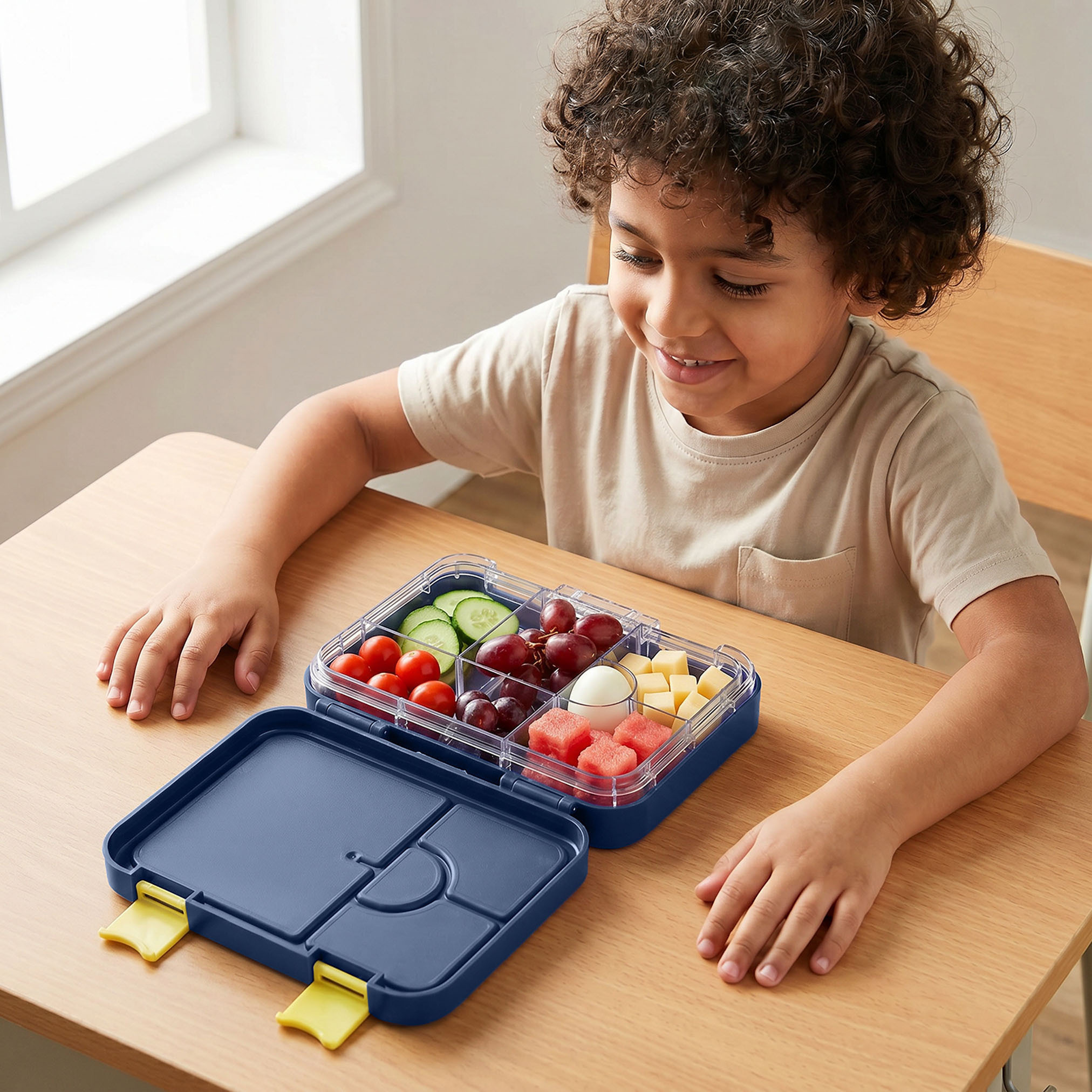 صندوق غداء بينتو بطبعات باتمان وبغطاء مزود بمشابك إغلاق للأولاد - 750 مل-school-lunchessentials-lunchboxes-image-3