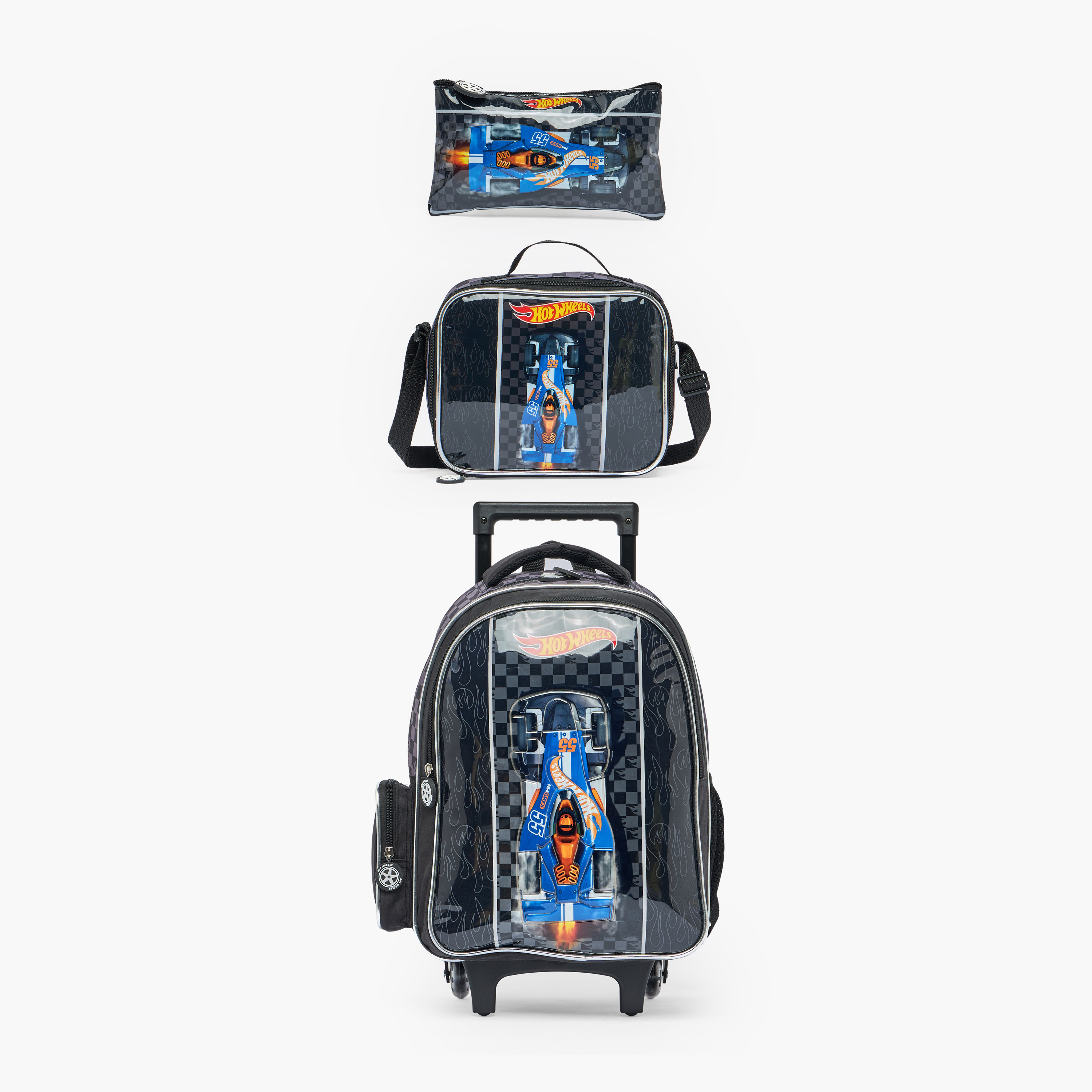 Hot Wheels 3-Piece School Trolley Bag Set for Boys 5-8 Years with Lunch Bag - 16 inches-school-bagsandbackpacks-trolleybags-image-2