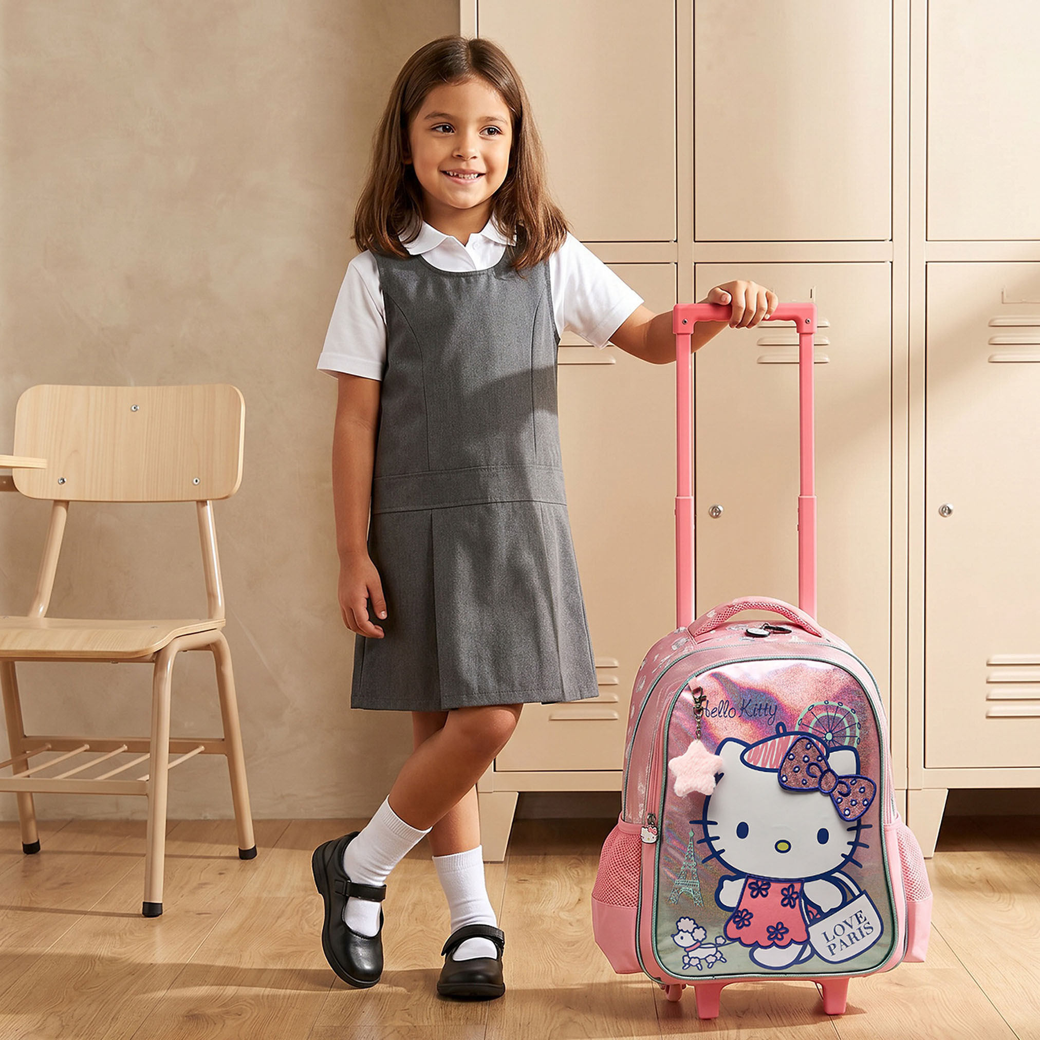 Sanrio Hello Kitty Print Trolley Bag for Girls 5-8 Years with Durable Wheels - 16 inches-school-bagsandbackpacks-trolleybags-image-3