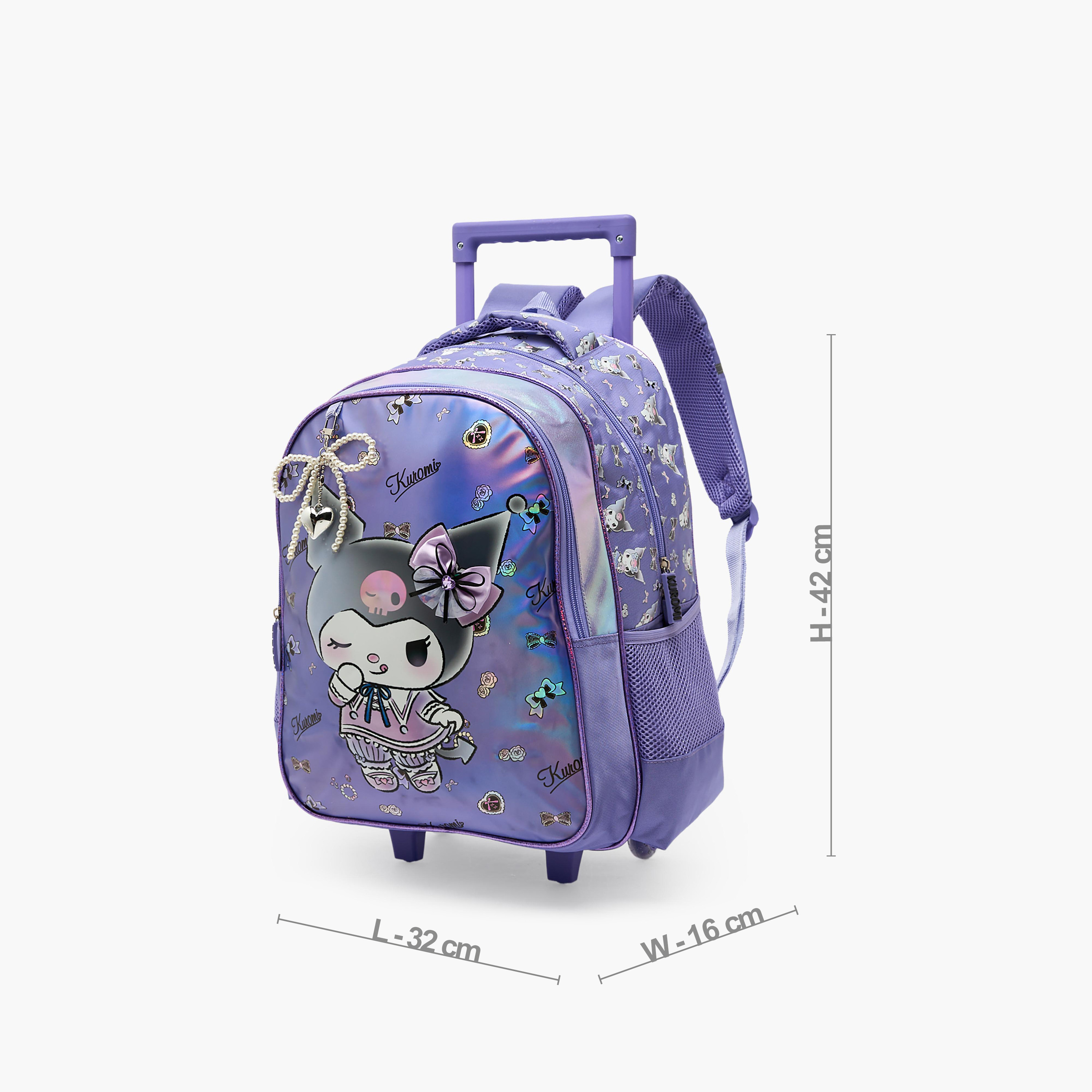 Sanrio Kuromi Print Trolley Bag for Girls 5-8 Years with Durable Wheels - 16 inches-school-bagsandbackpacks-trolleybags-image-8