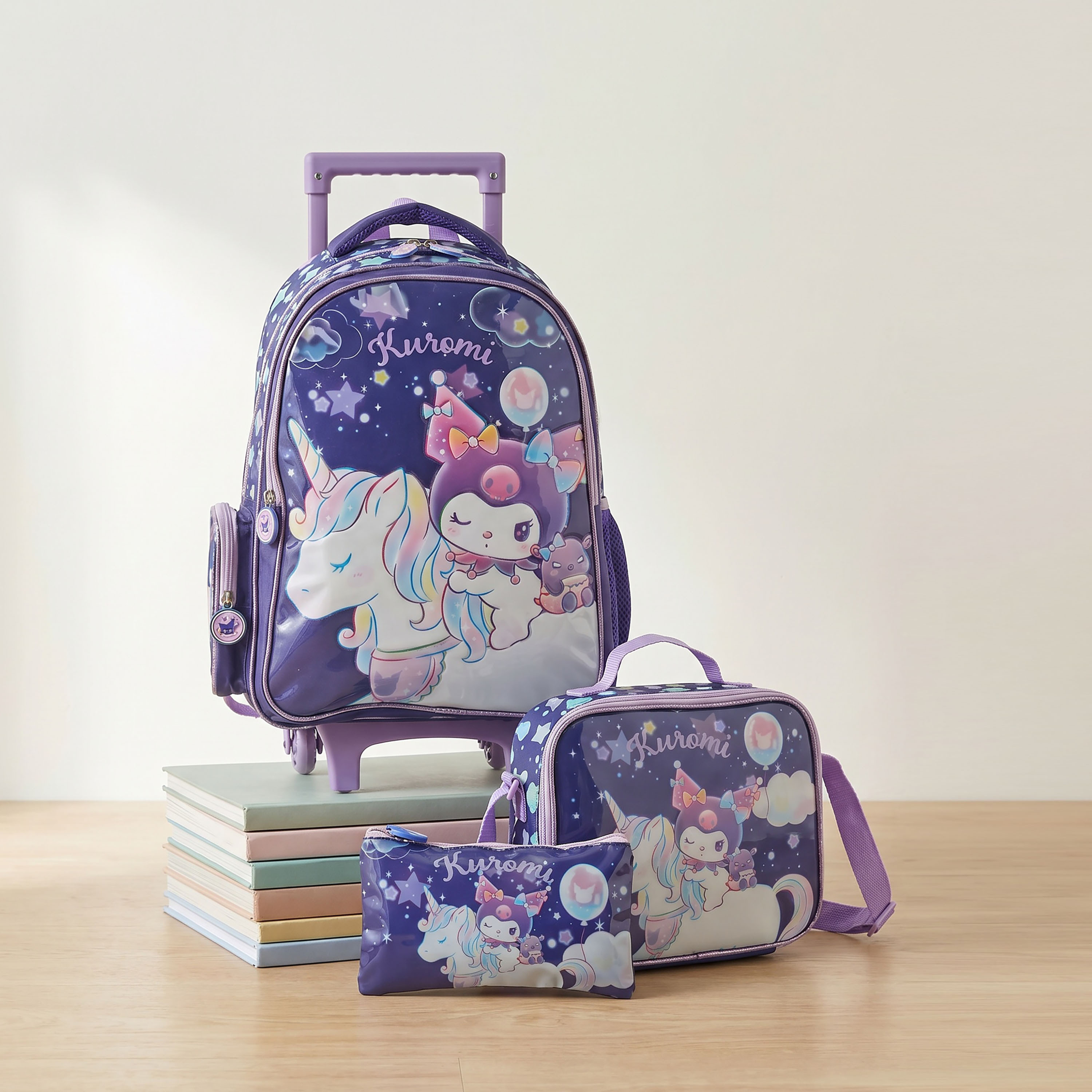 طقم شنطة ترولي مدرسية 3 قطع للبنات 5-8 سنوات مع شنطة غداء من كورومي - 16 بوصة-school-bagsandbackpacks-trolleybags-image-1