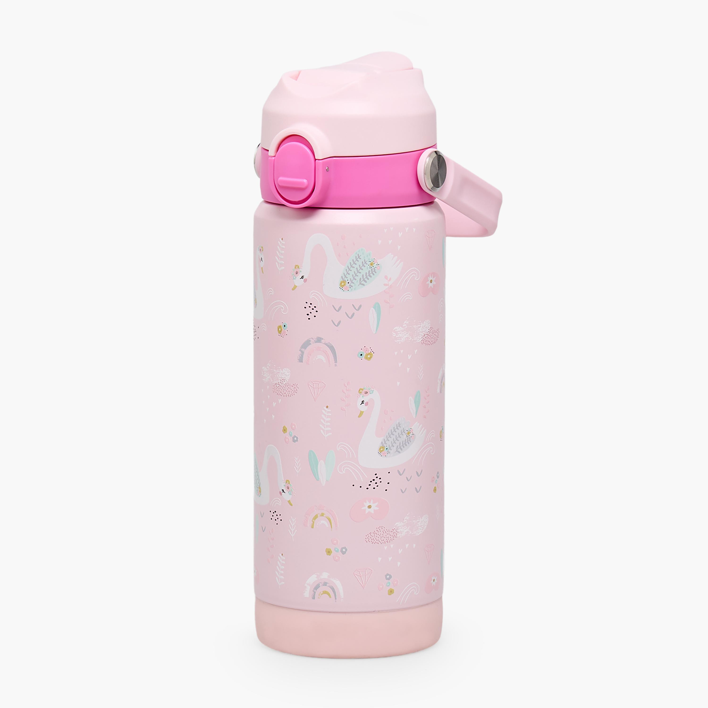 Juniors Swan Print Stainless Steel Water Bottle with Spout and Straw-school-waterbottles-image-1