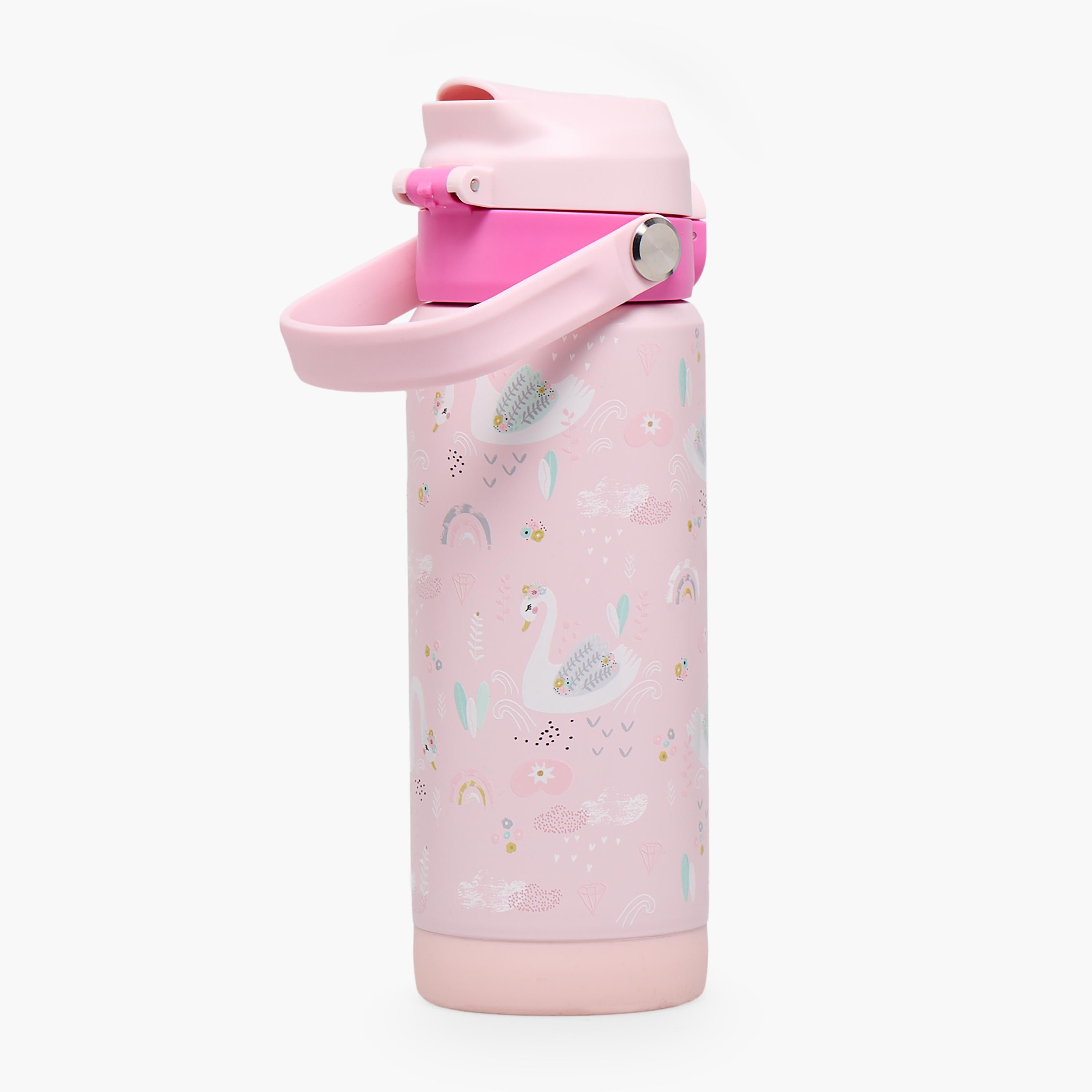 Juniors Swan Print Stainless Steel Water Bottle with Spout and Straw-school-waterbottles-image-3