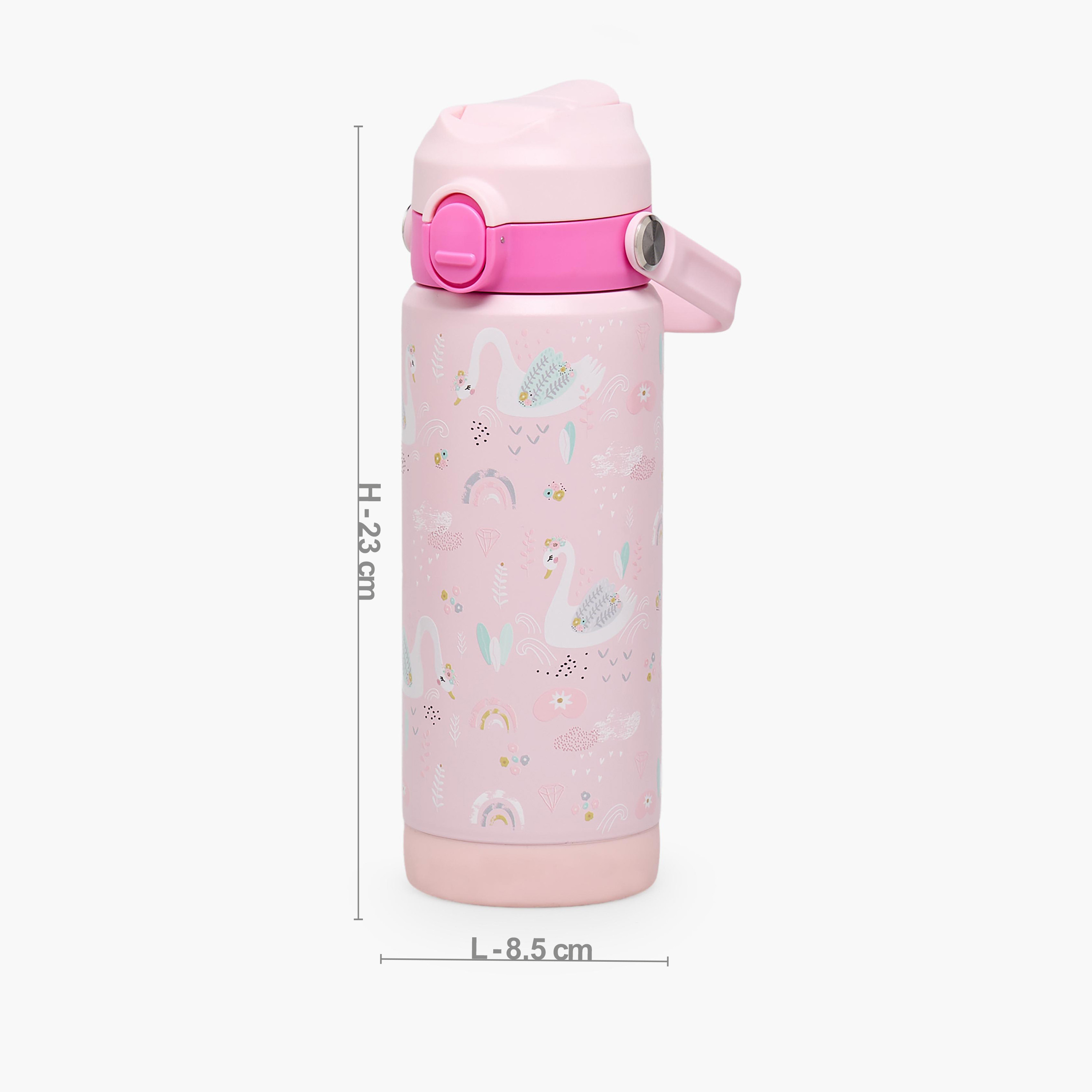 Juniors Swan Print Stainless Steel Water Bottle with Spout and Straw-school-waterbottles-image-4