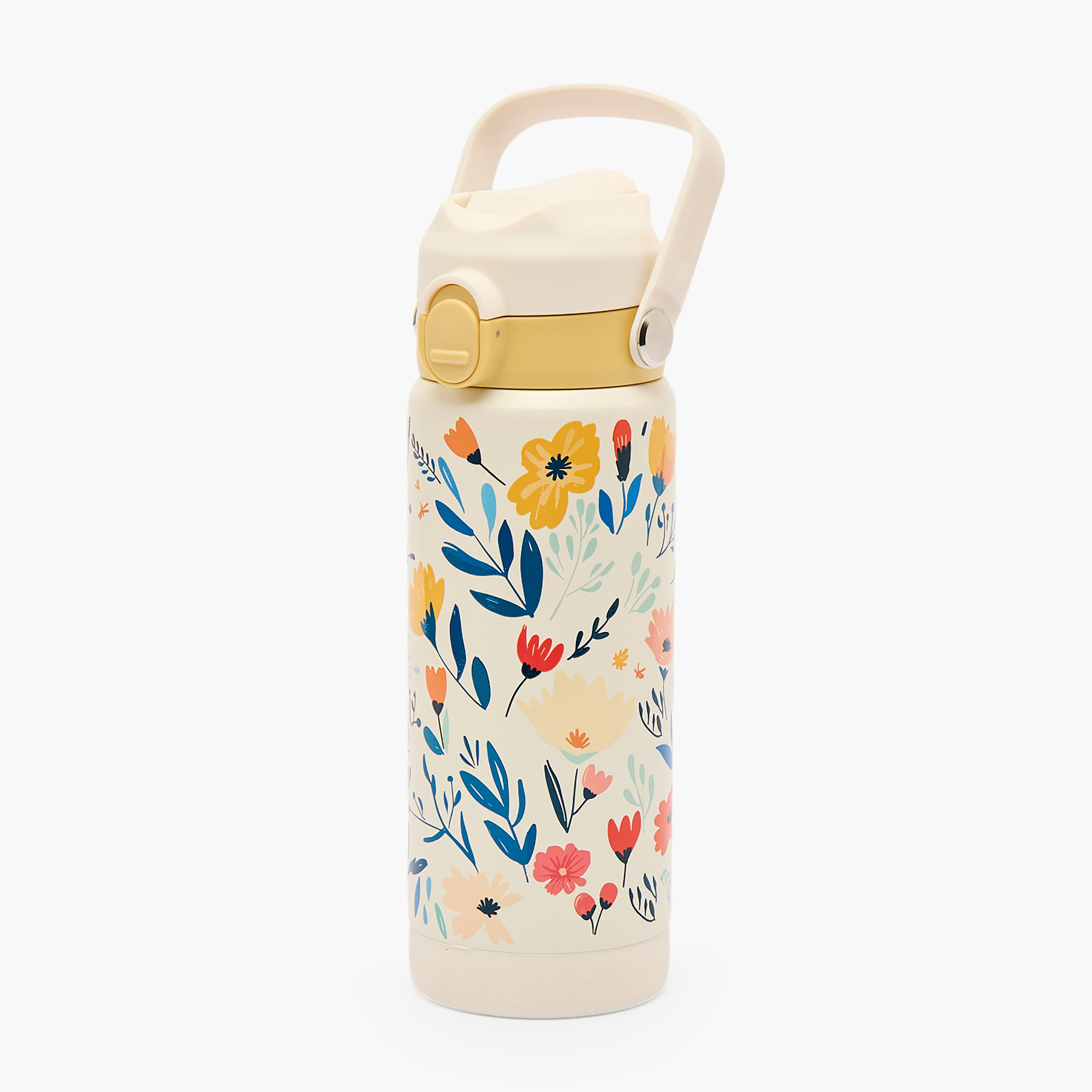 Juniors Floral Print Stainless Steel Water Bottle with Spout and Straw-school-waterbottles-image-1