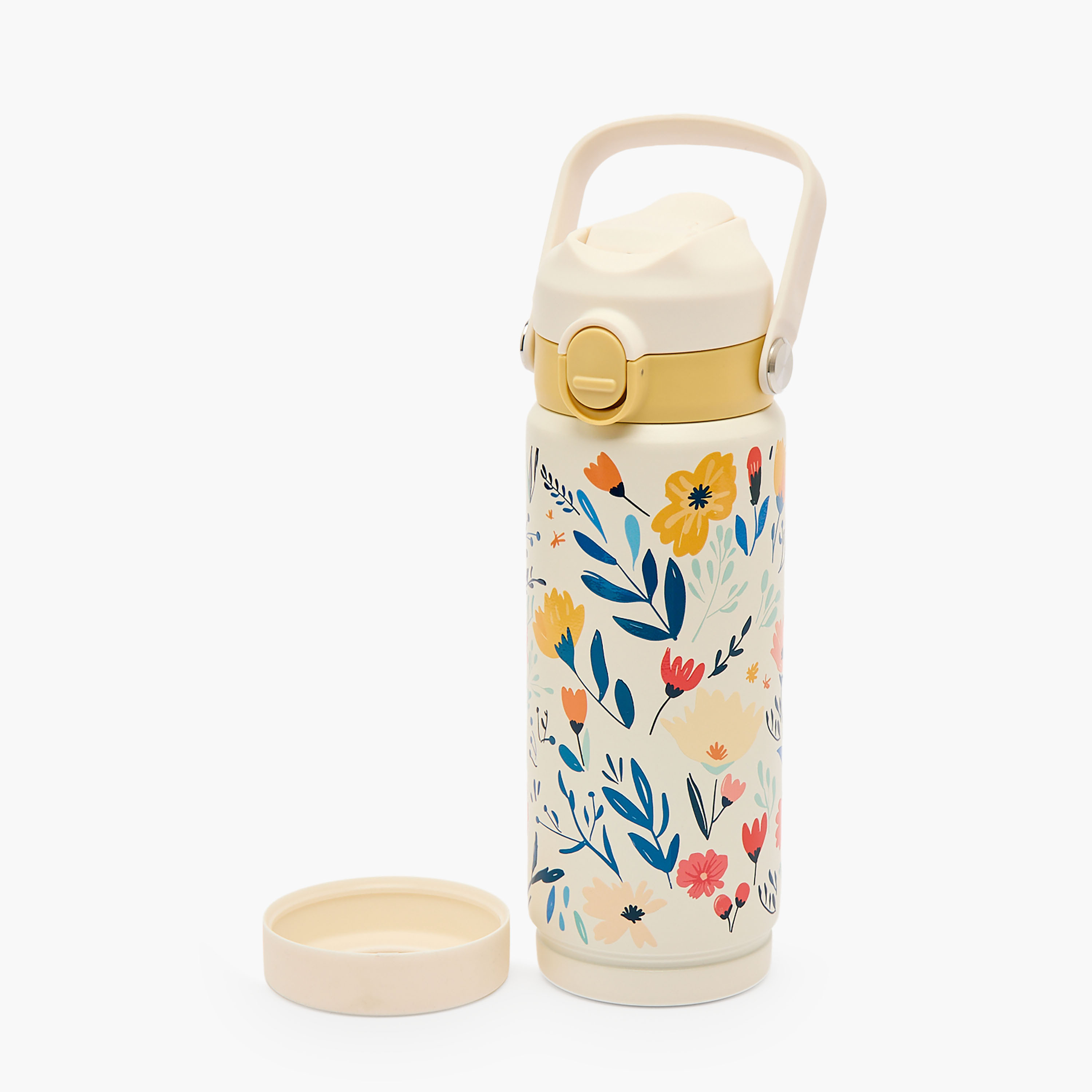 Juniors Floral Print Stainless Steel Water Bottle with Spout and Straw-school-waterbottles-image-3