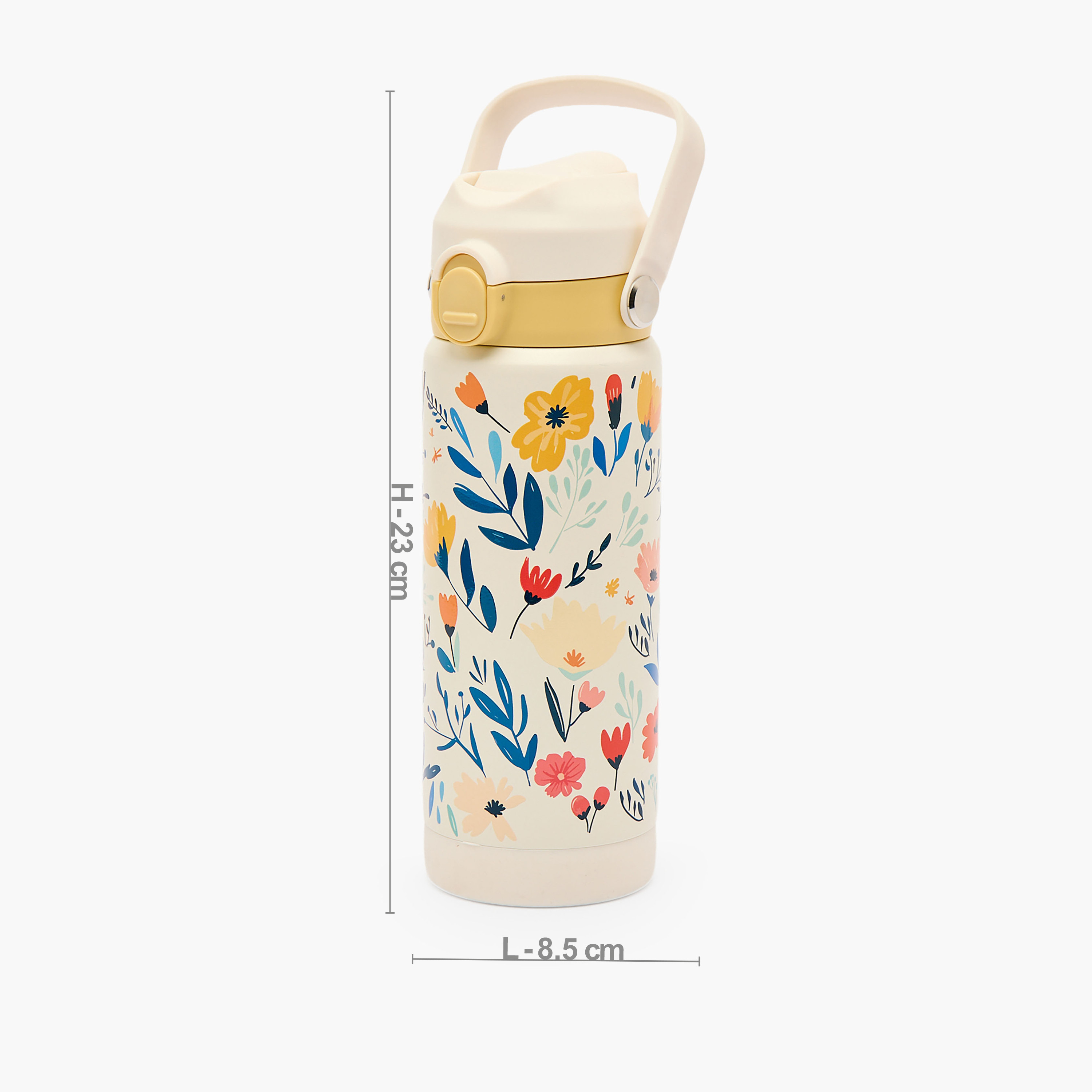 Juniors Floral Print Stainless Steel Water Bottle with Spout and Straw-school-waterbottles-image-4