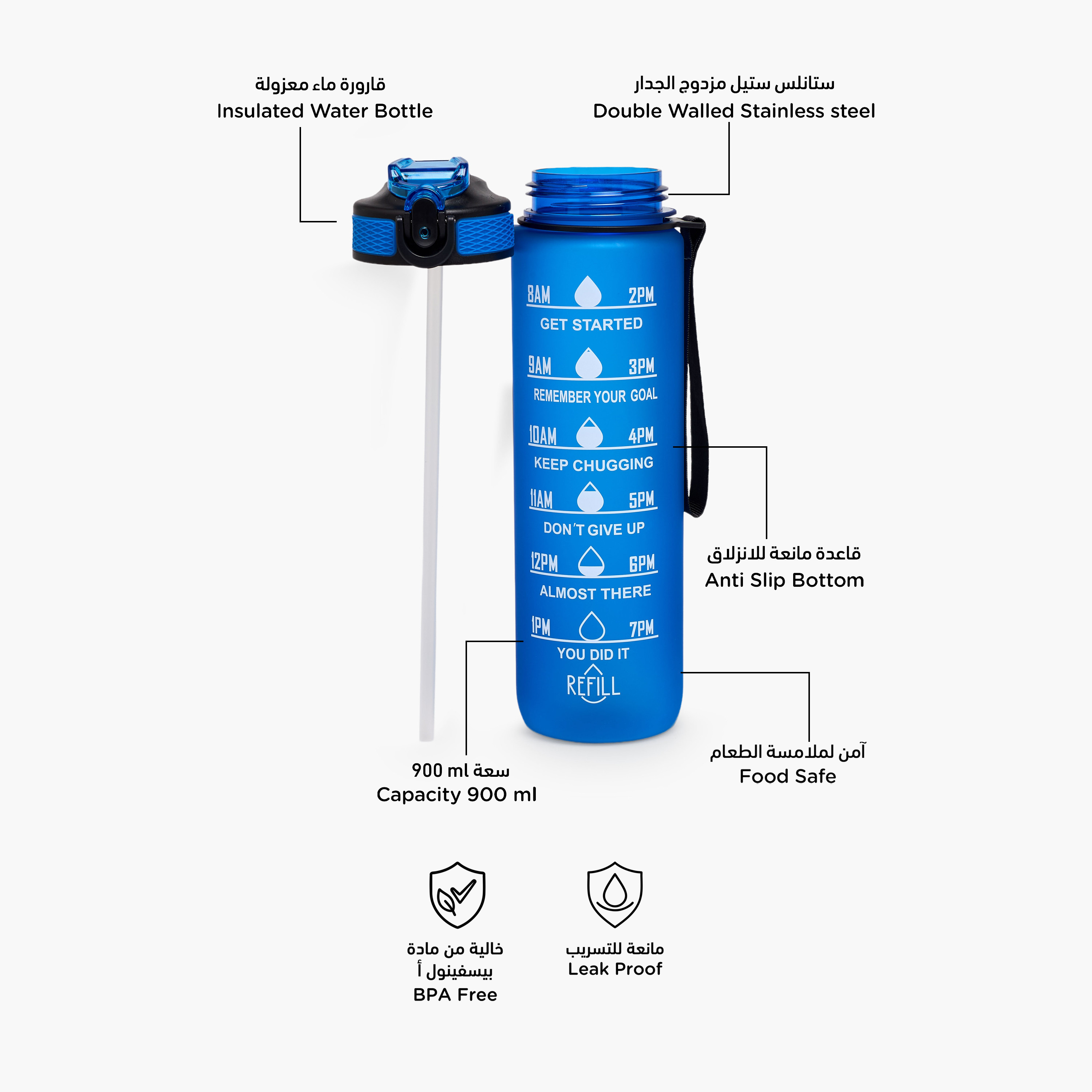 Juniors Time Marker Print Water Bottle with Spout and Push Button Lid - 900 ml-school-waterbottles-image-2