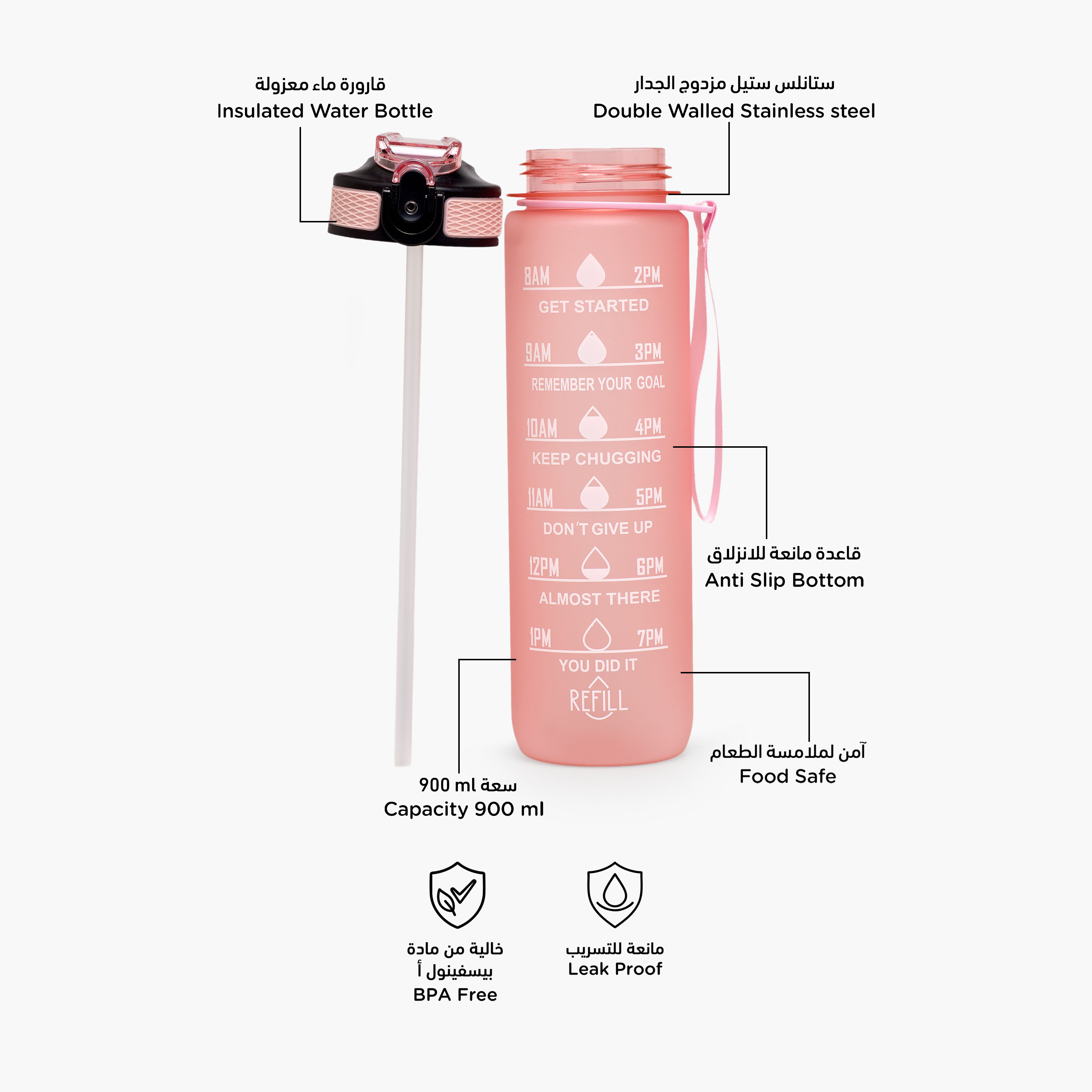 Juniors Time Marker Print Water Bottle with Spout and Push Button Lid - 900 ml-school-waterbottles-image-2