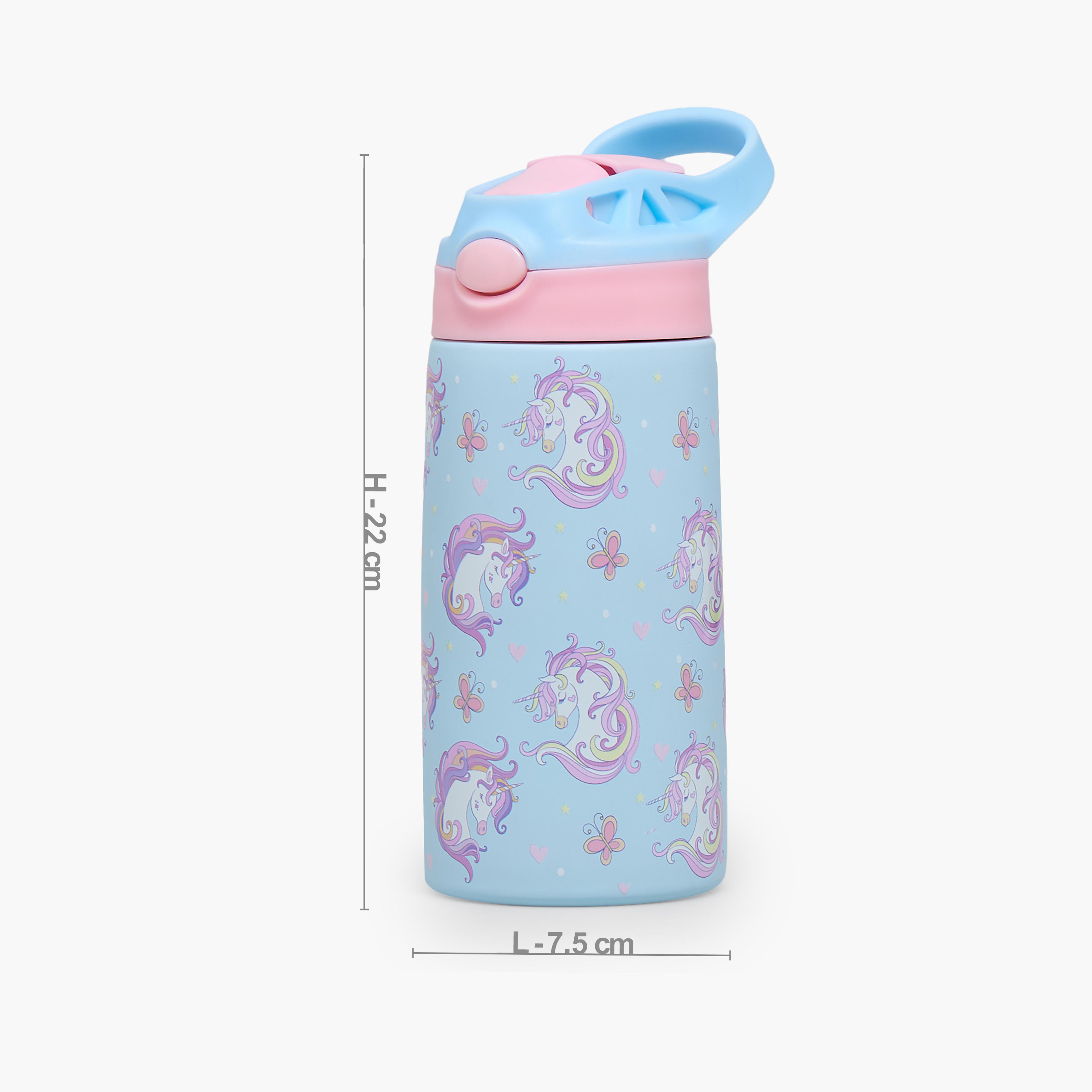 Juniors Unicorn Print Stainless Steel Water Bottle with Flip Spout and Handle-school-waterbottles-image-3