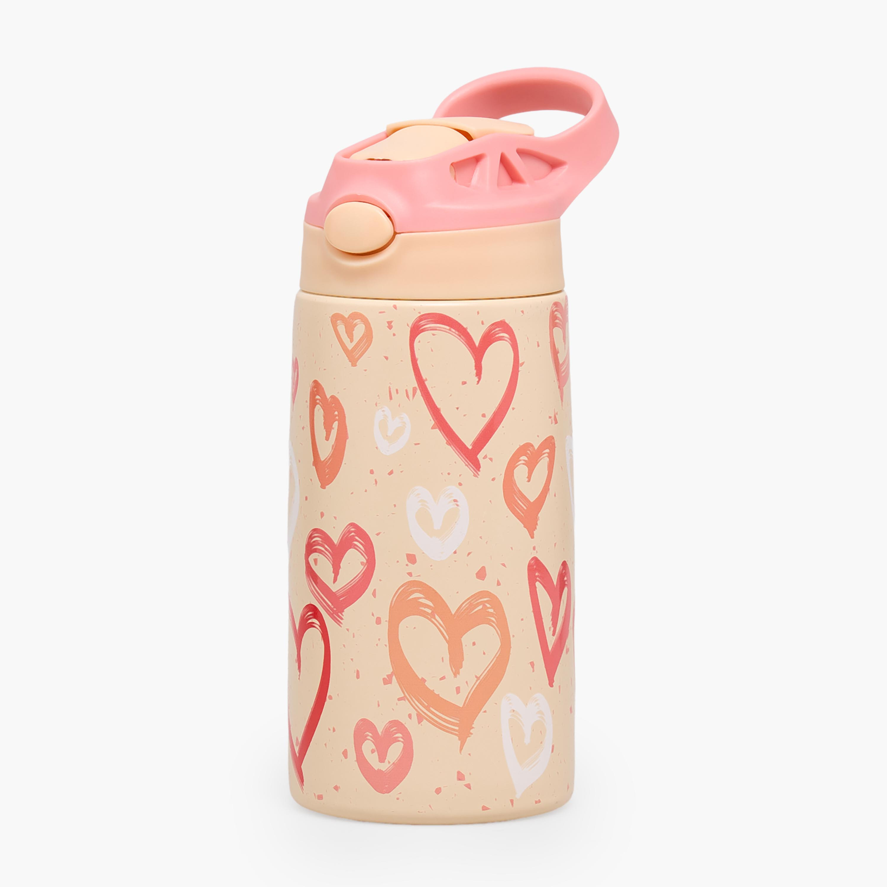 Juniors Heart Print Stainless Steel Water Bottle with Flip Spout and Handle-school-waterbottles-image-1