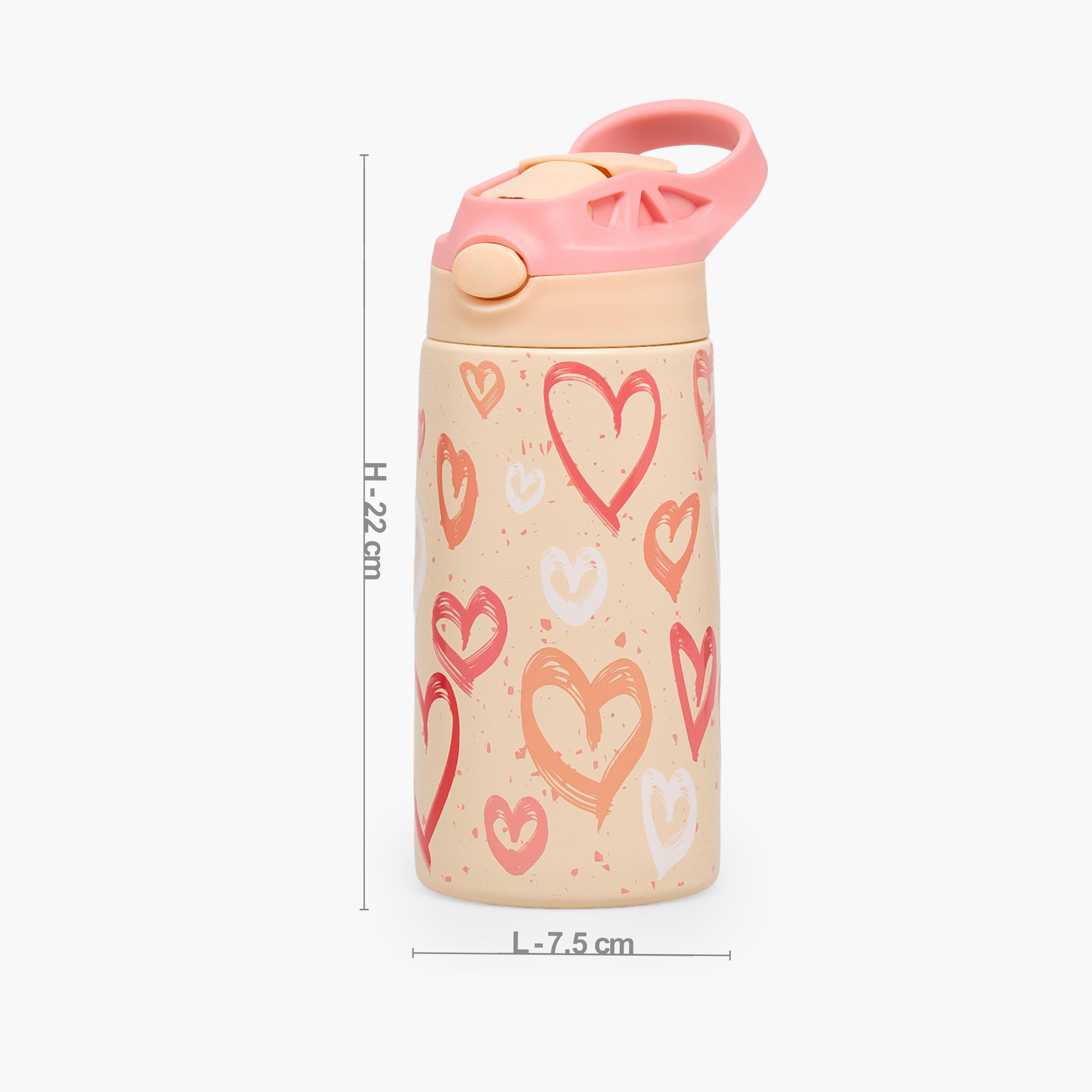 Juniors Heart Print Stainless Steel Water Bottle with Flip Spout and Handle-school-waterbottles-image-3