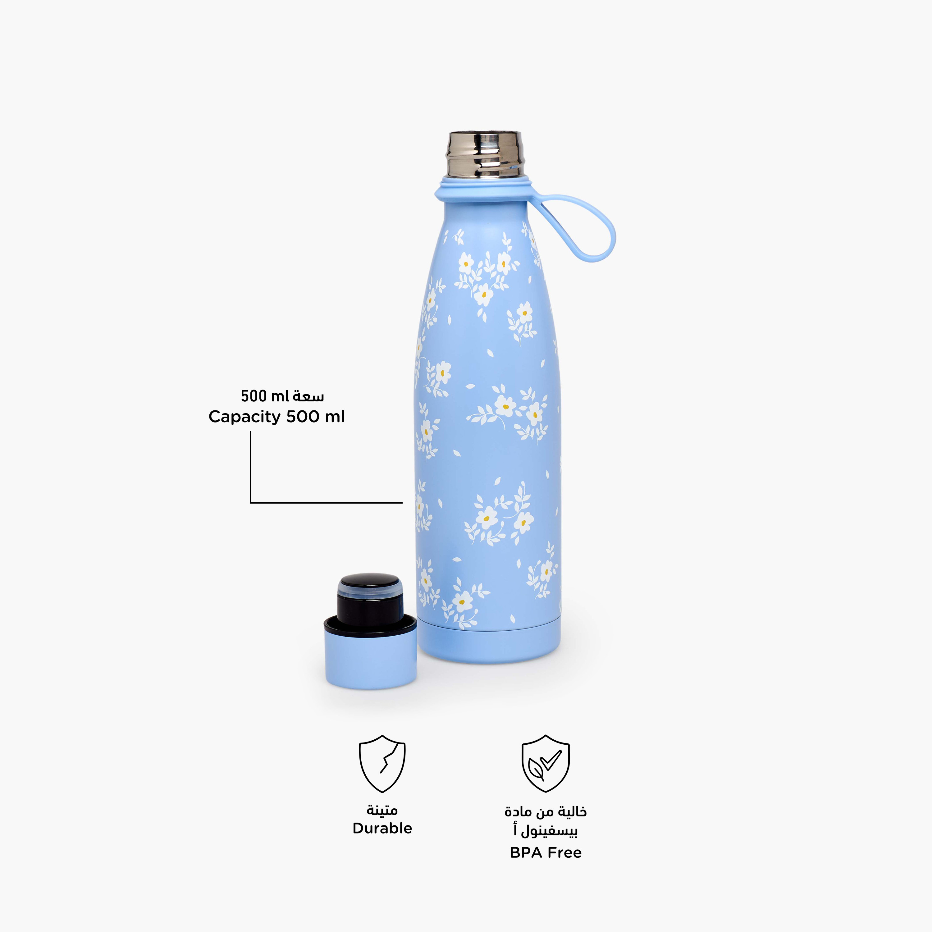 قارورة مياه ستانليس ستيل بجدار مزدوج وتصميم مانع للتسرب وطبعات زهرية من جونيورز-school-waterbottles-image-2