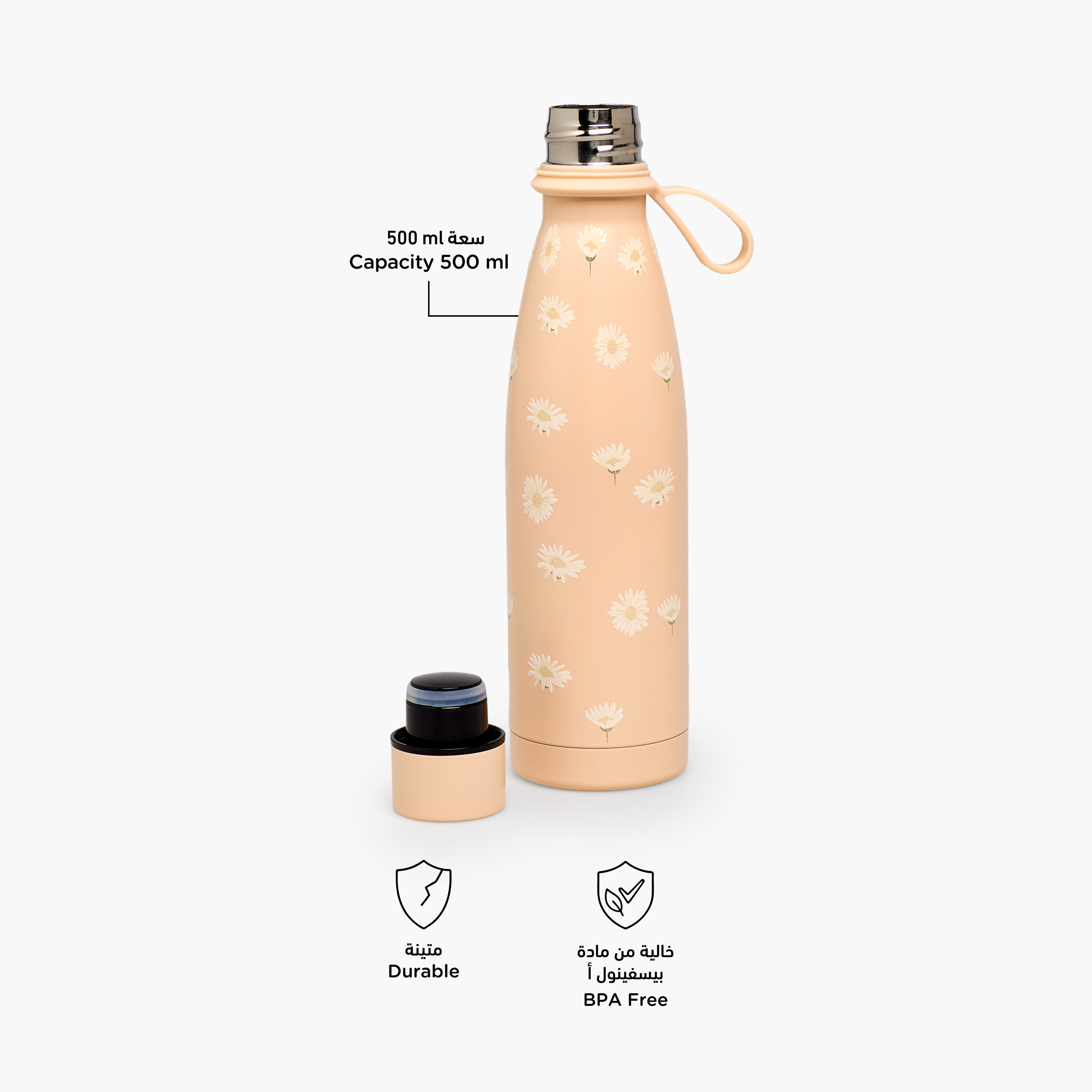 Juniors Floral Print Stainless Steel Water Bottle with Double Wall and Leakproof Design-school-waterbottles-image-2