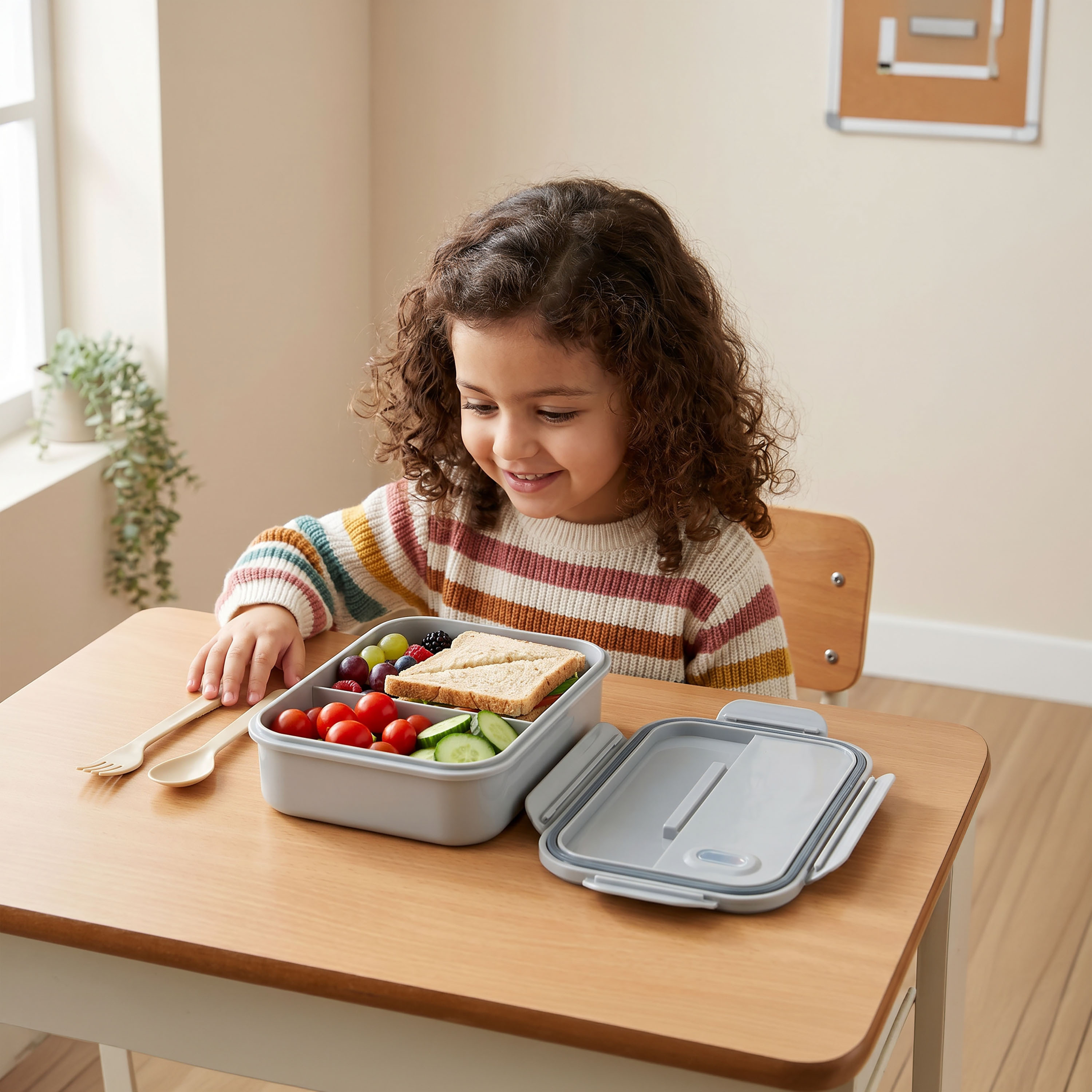 صندوق غداء مع طقم أدوات مائدة ساجة للبنات من جونيورز-school-lunchessentials-lunchboxes-image-3