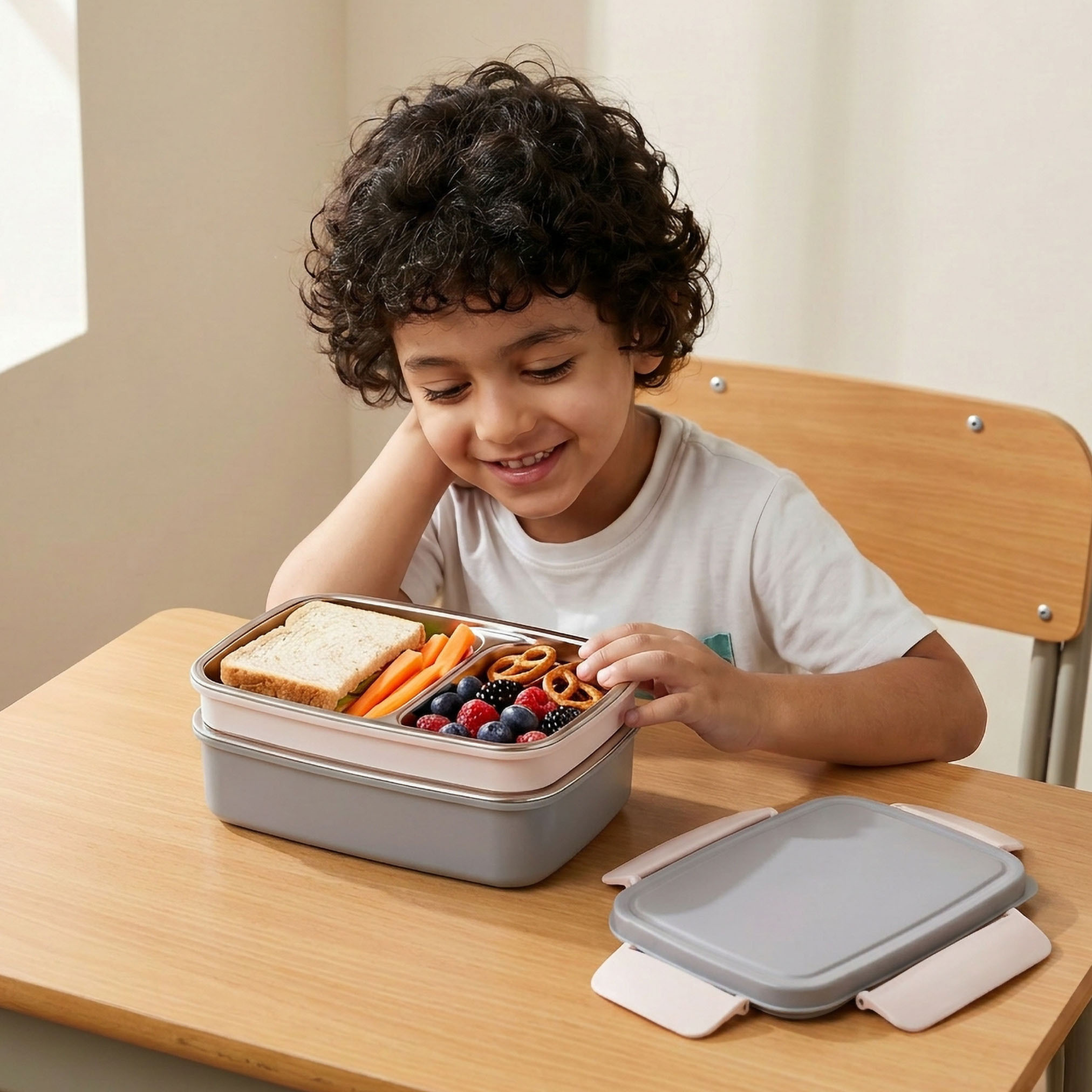 صندوق غداء سادة بغطاء بمشبك إغلاق للأطفال من جونيورز - 950 مل-school-lunchessentials-lunchboxes-image-3