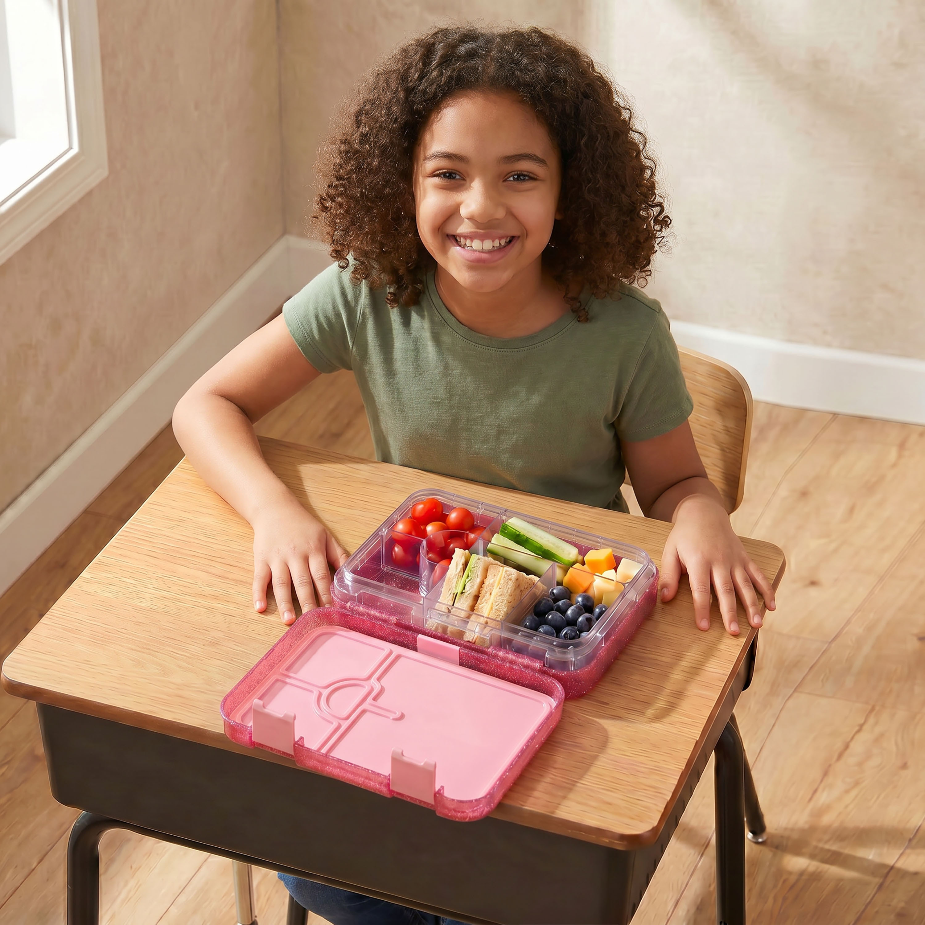 صندوق غداء بينتو بغطاء بمشبك إغلاق وطبعات جليتر للبنات من جونيورز - 1 لتر-school-lunchessentials-lunchboxes-image-2