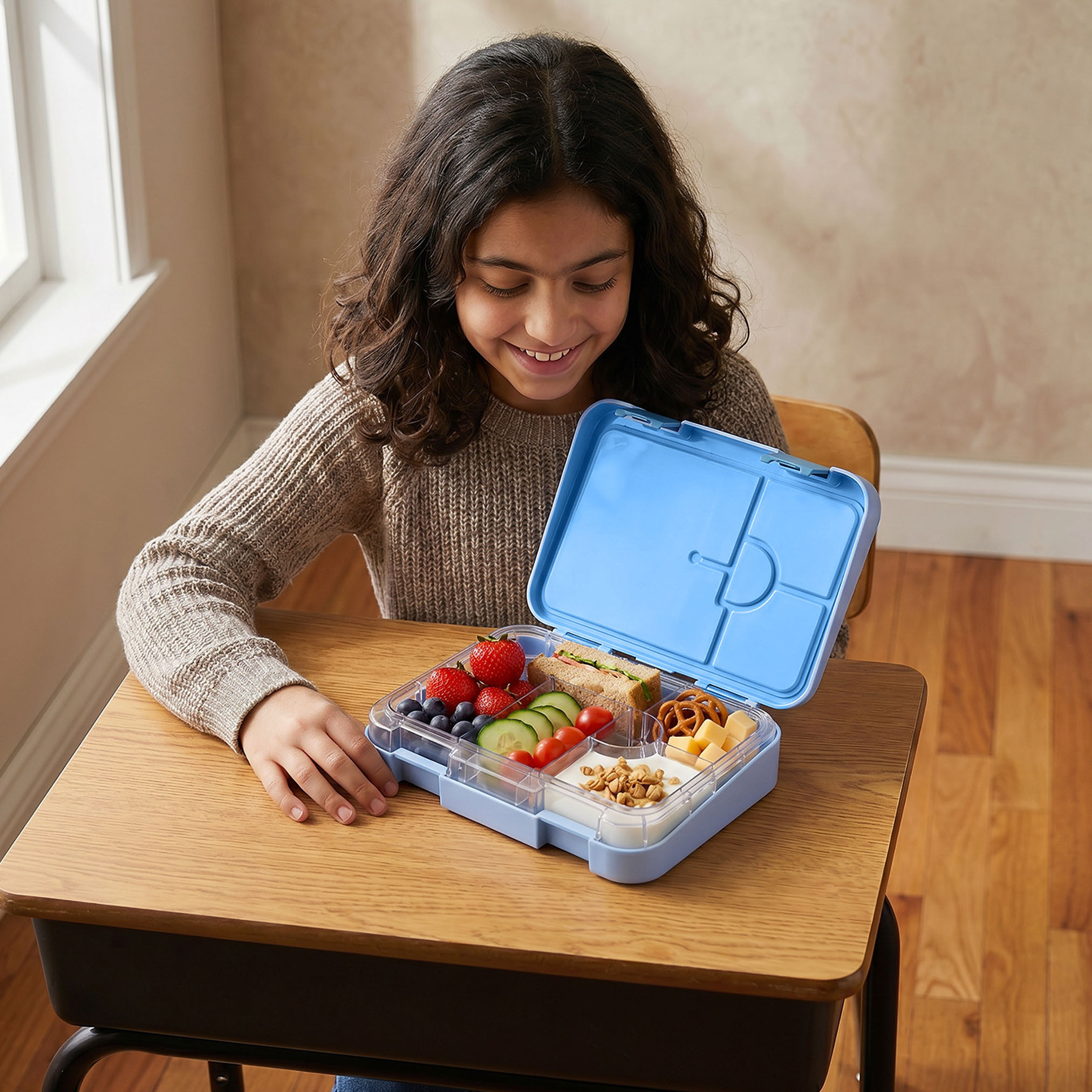 صندوق غداء مطبوع بالبنات مع غطاء إغلاق مشبك من جونيورز - 1 لتر-school-lunchessentials-lunchboxes-image-3