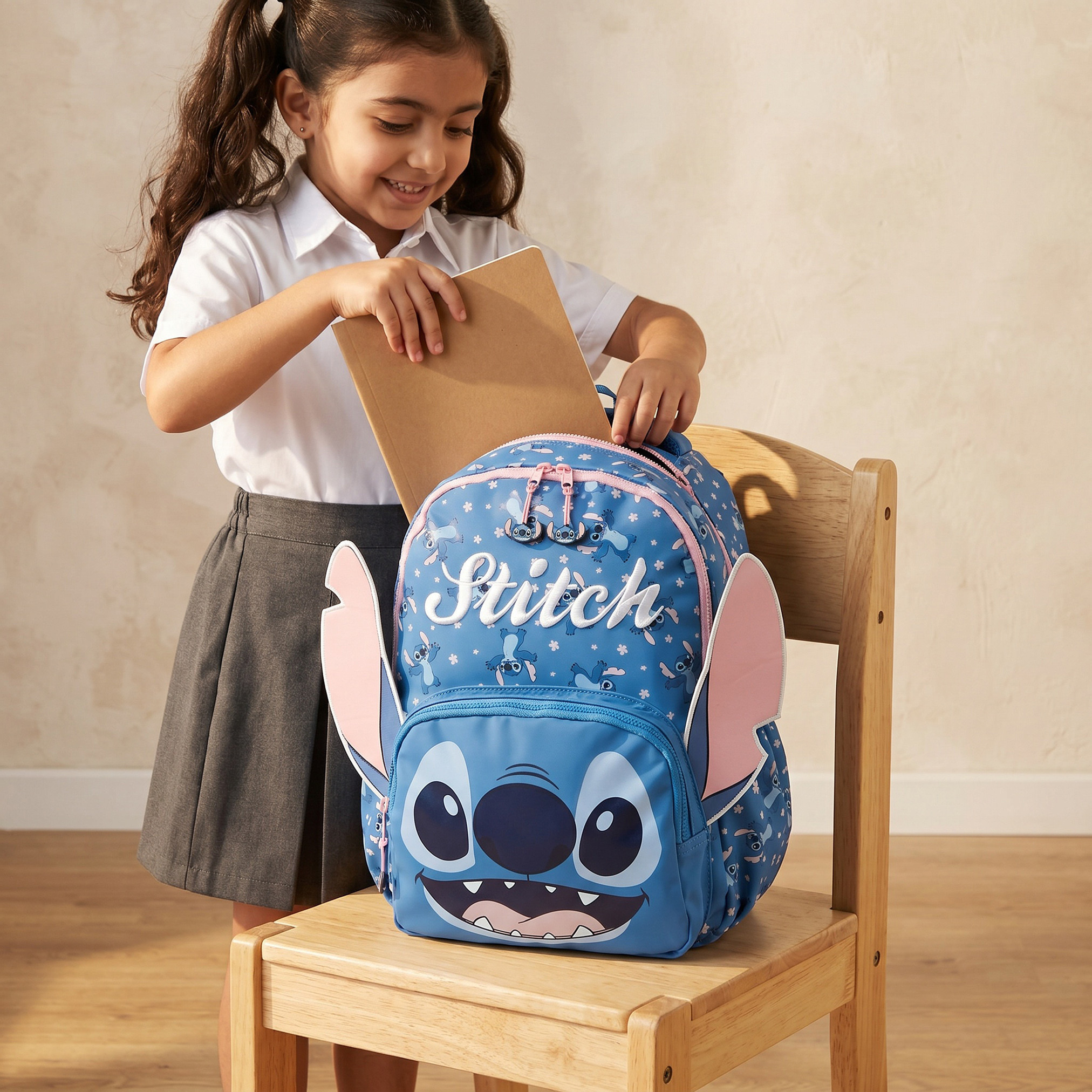 Disney Stitch Print Backpack for Girls 5-8 Years with Adjustable Shoulder Straps - 16 inches-school-bagsandbackpacks-backpacks-image-4