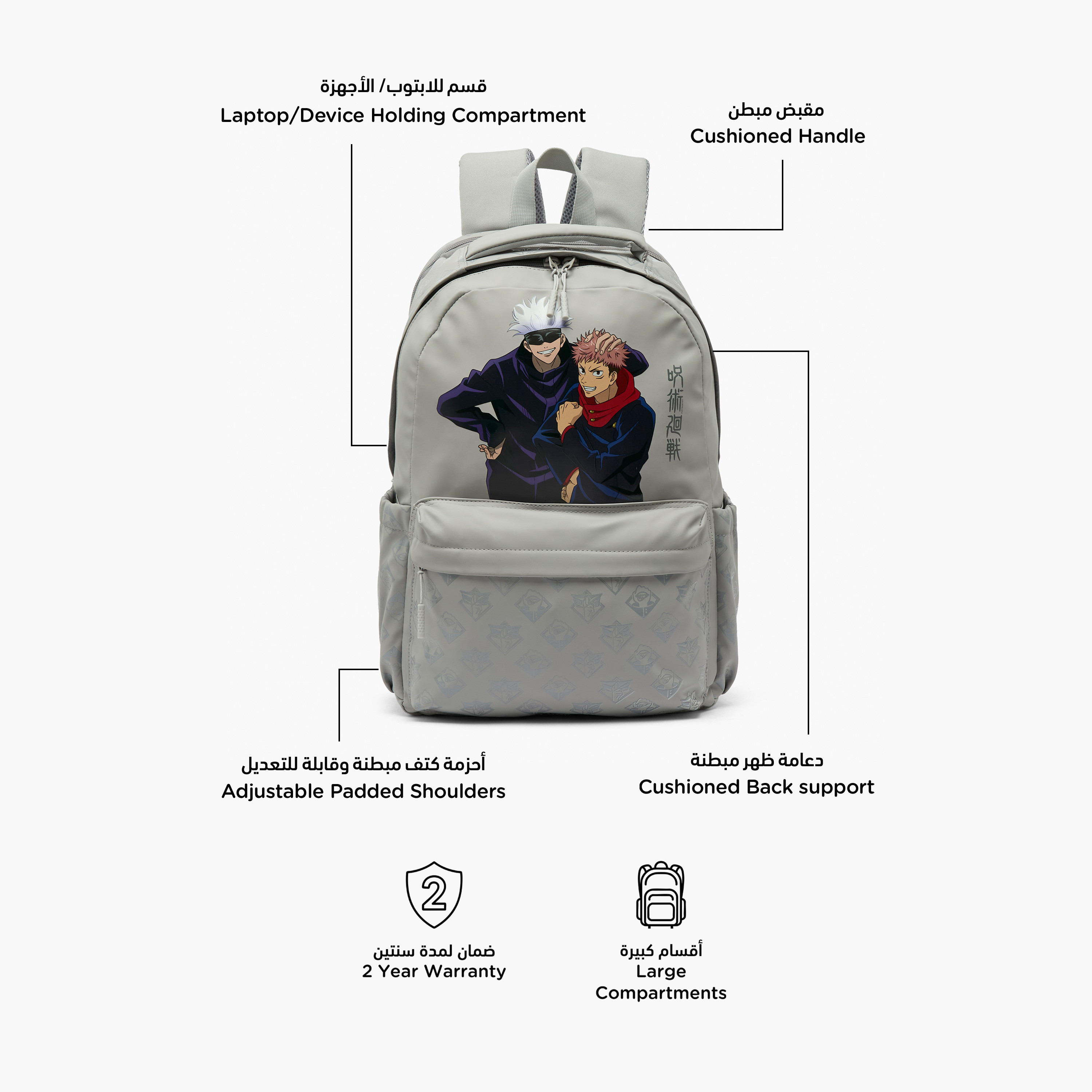 Jujutsu Kaisen Satoru Gojo Print Backpack for Boys 8-13 Years with Padded Shoulder Straps-school-bagsandbackpacks-backpacks-image-2
